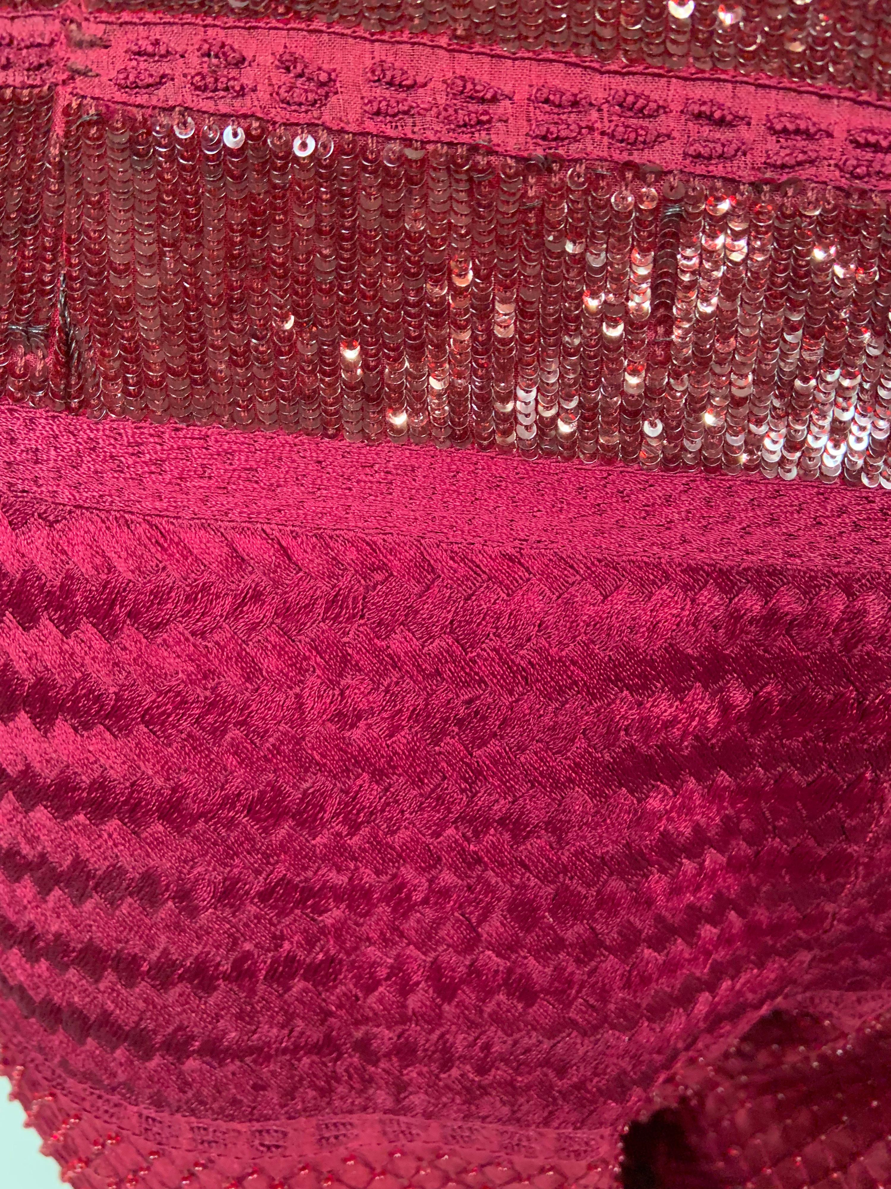 Chado, Ralph Rucci Cranberry Red Beaded and Woven Silk Pants For Sale 1