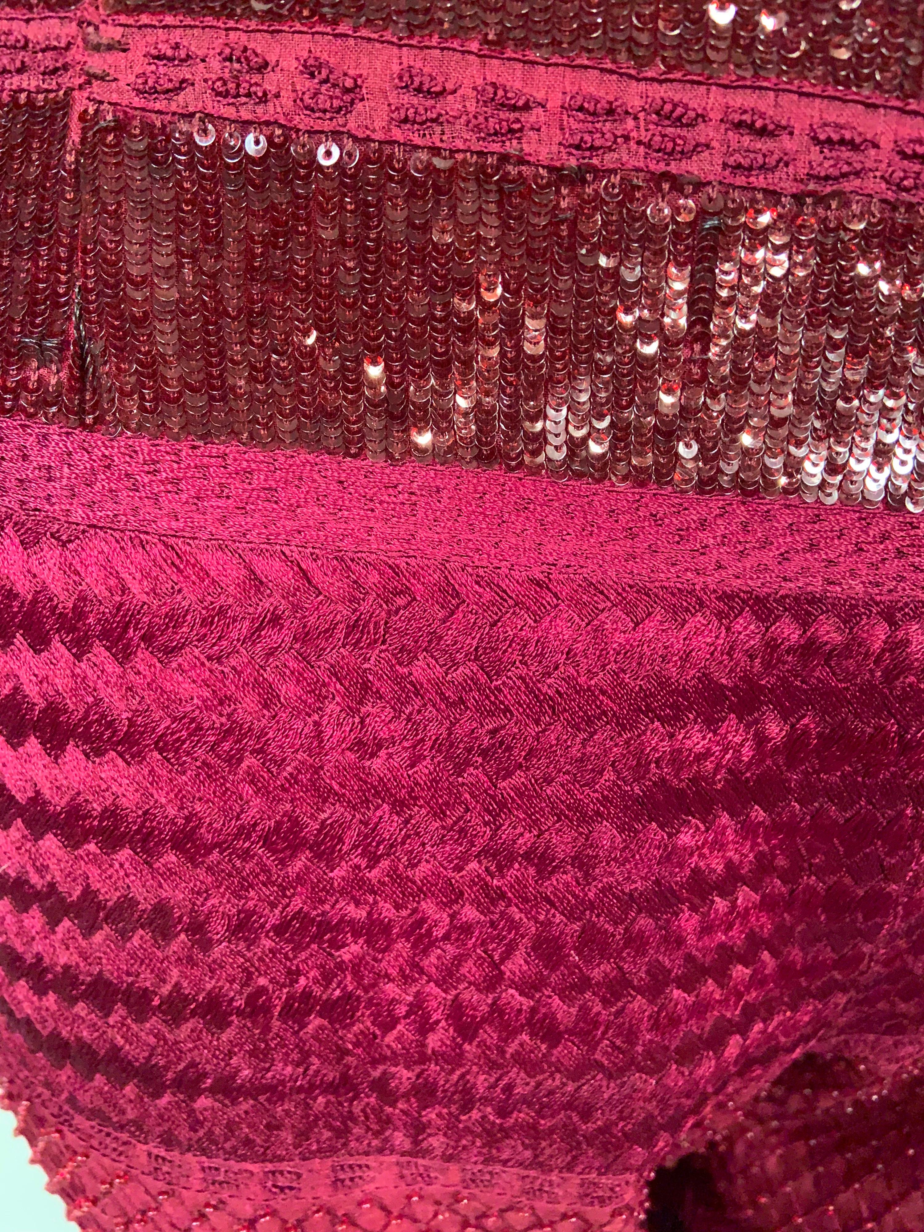 Chado, Ralph Rucci Cranberry Red Beaded and Woven Silk Pants For Sale 2