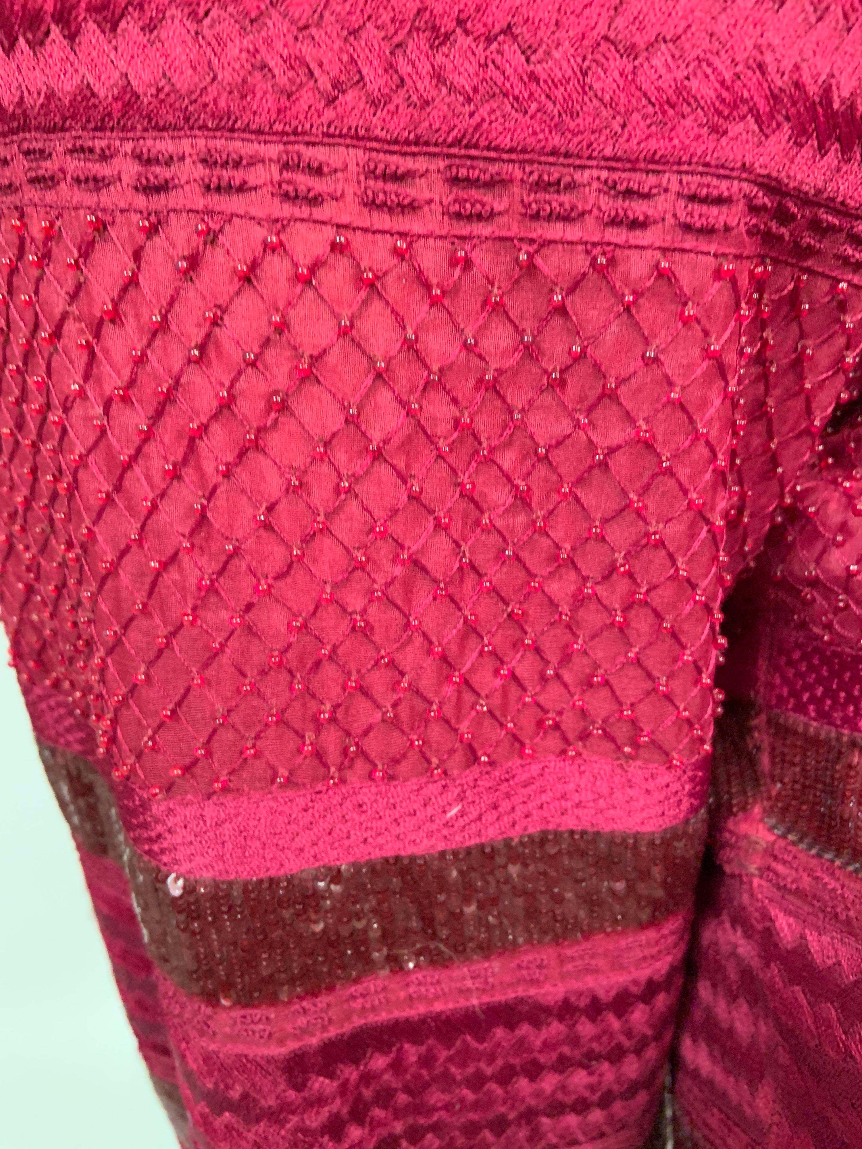 Chado, Ralph Rucci Cranberry Red Beaded and Woven Silk Pants For Sale 3