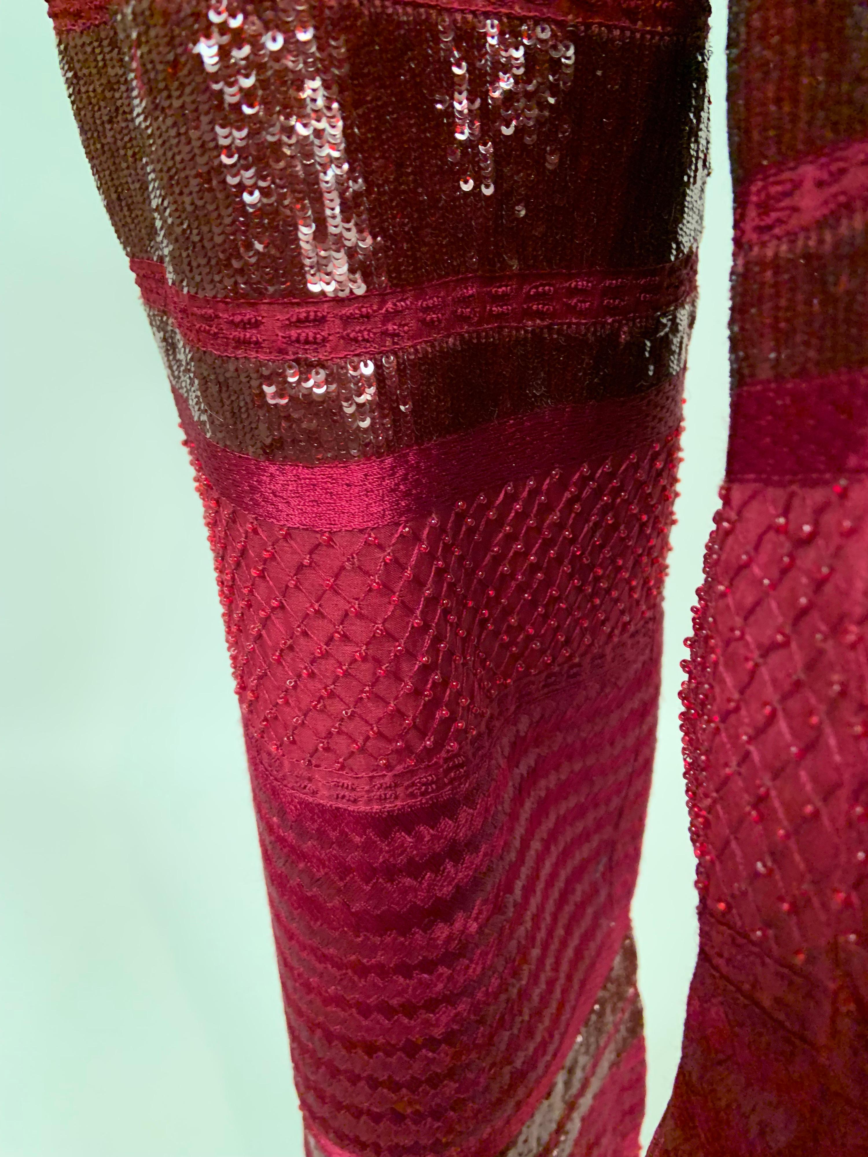 Chado, Ralph Rucci Cranberry Red Beaded and Woven Silk Pants For Sale 5