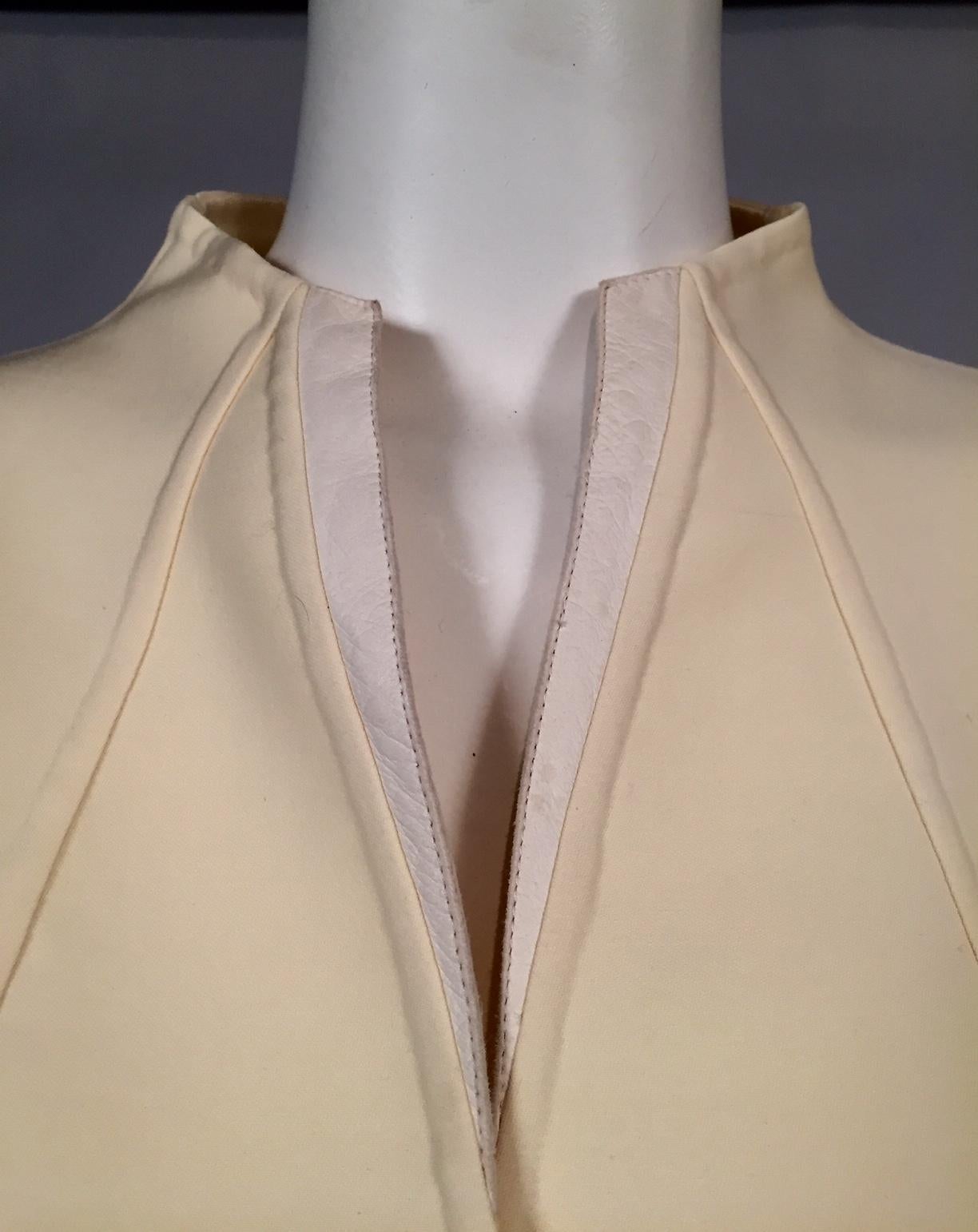 Chado Ralph Rucci Cream Wool Jacket with Pieced White Leather Panels  In Excellent Condition In New Hope, PA