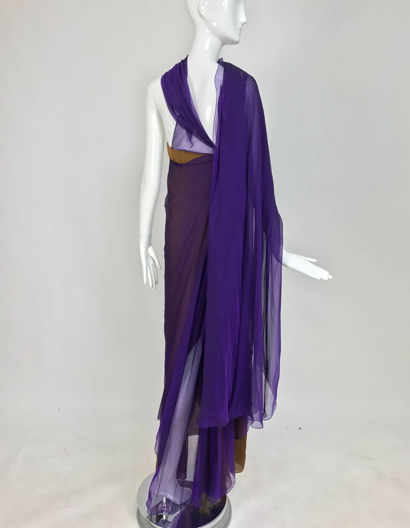 Black Chado Ralph Rucci Layered Iridescent Silk Chiffon Strapless Gown For Sale