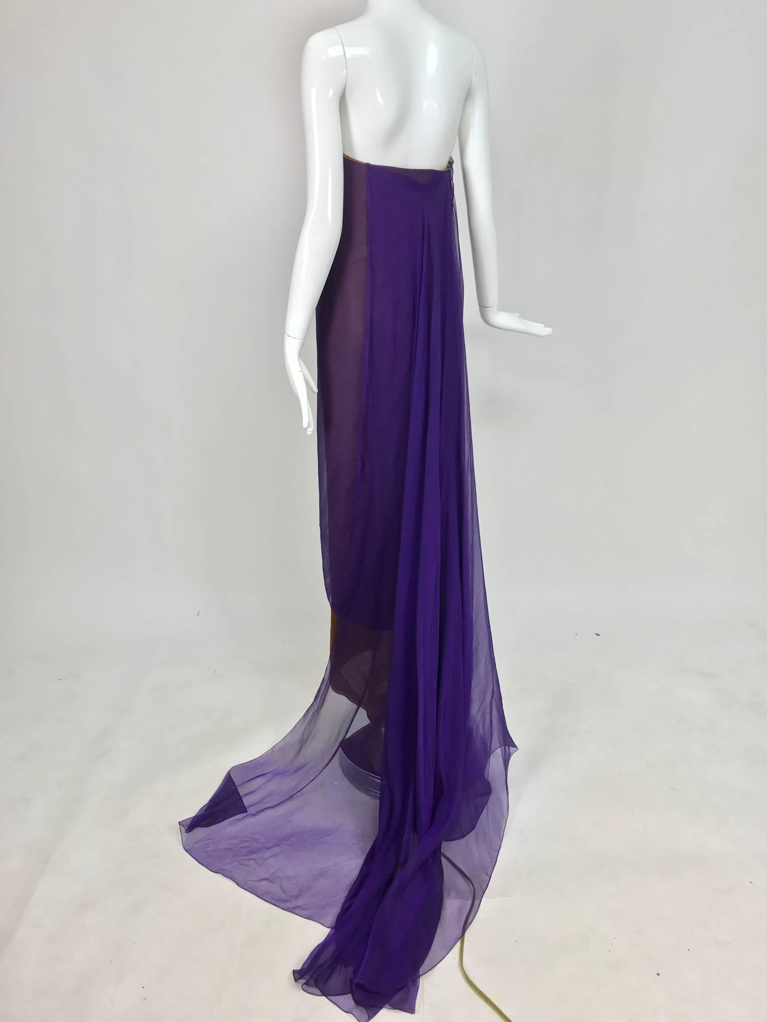 Women's Chado Ralph Rucci Layered Iridescent Silk Chiffon Strapless Gown  For Sale