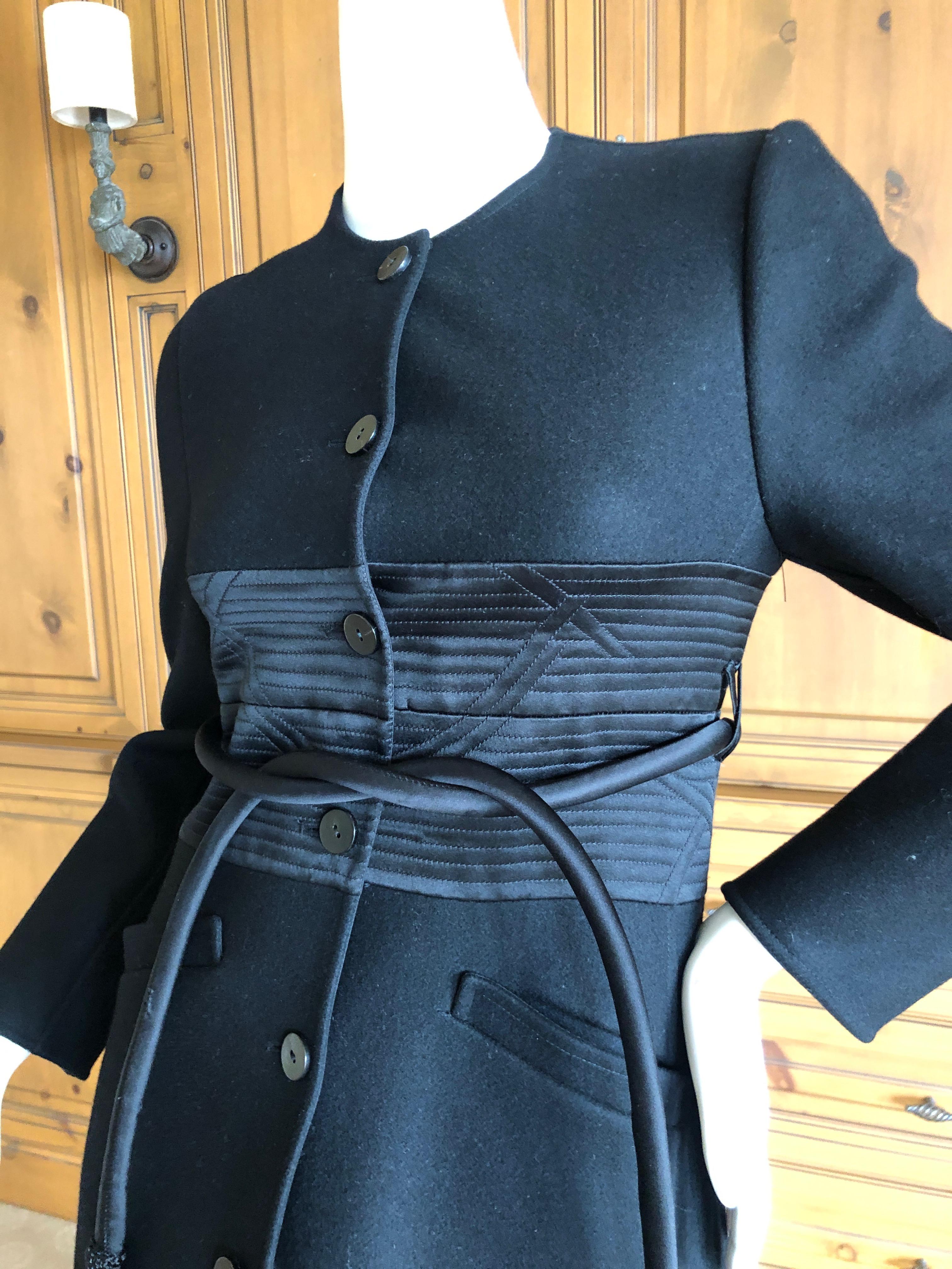 Chado Ralph Rucci Luxurious Long Black Coat with Obi Belt and Tassel Tie XS In Excellent Condition For Sale In Cloverdale, CA
