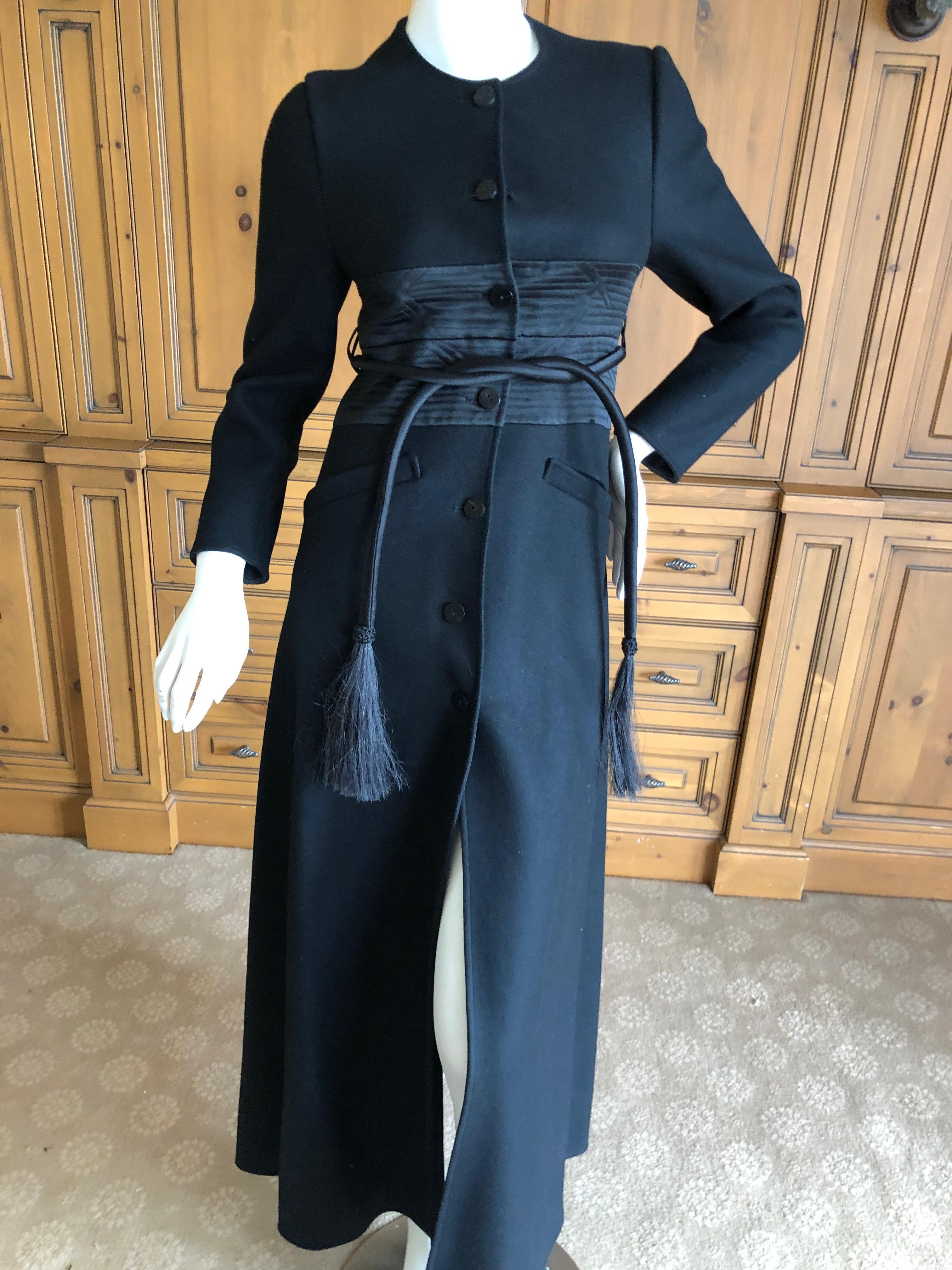 Chado Ralph Rucci Luxurious Long Black Coat with Obi Belt and Tassel Tie XS For Sale 2