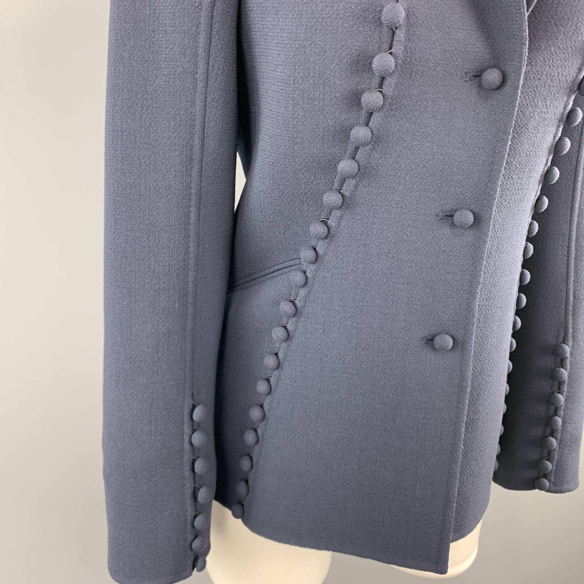 Women's CHADO RALPH RUCCI Size 2 Navy Crepe Wool Button Trim Notch Lapel Jacket For Sale