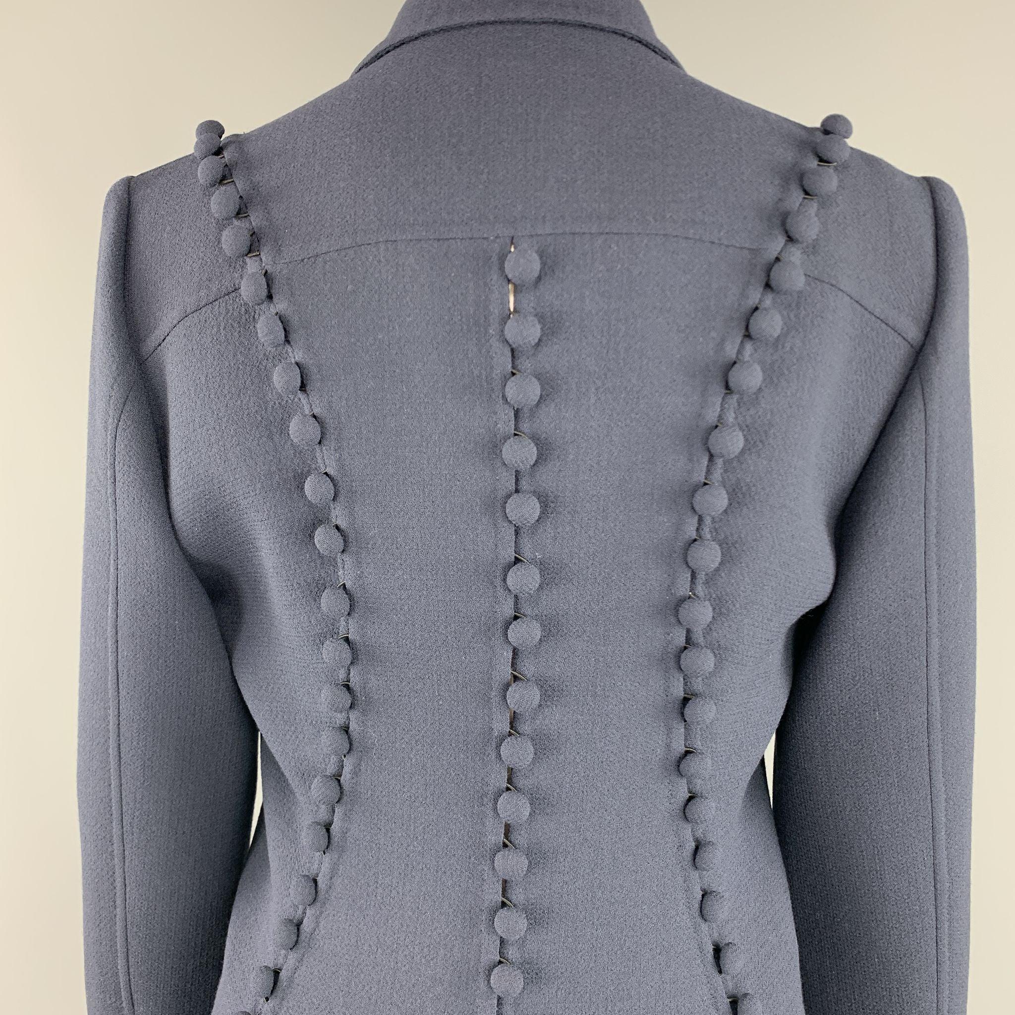 CHADO RALPH RUCCI Size 2 Navy Crepe Wool Button Trim Notch Lapel Jacket For Sale 4