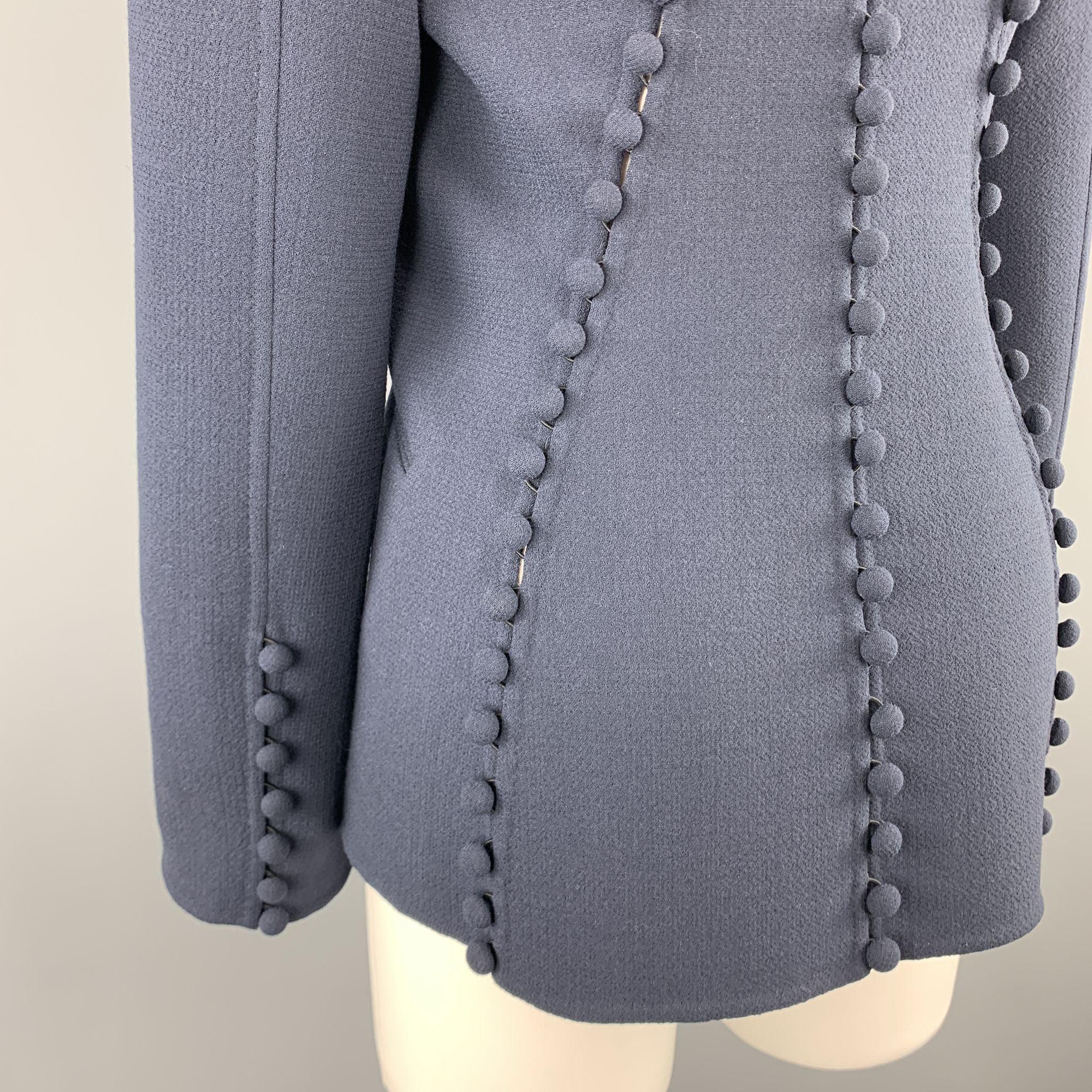 CHADO RALPH RUCCI Size 2 Navy Crepe Wool Button Trim Notch Lapel Jacket For Sale 5