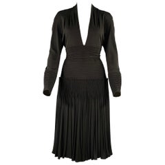 CHADO RALPH RUCCI Size M Black Pleated Deep Neck Knee-Length Dress