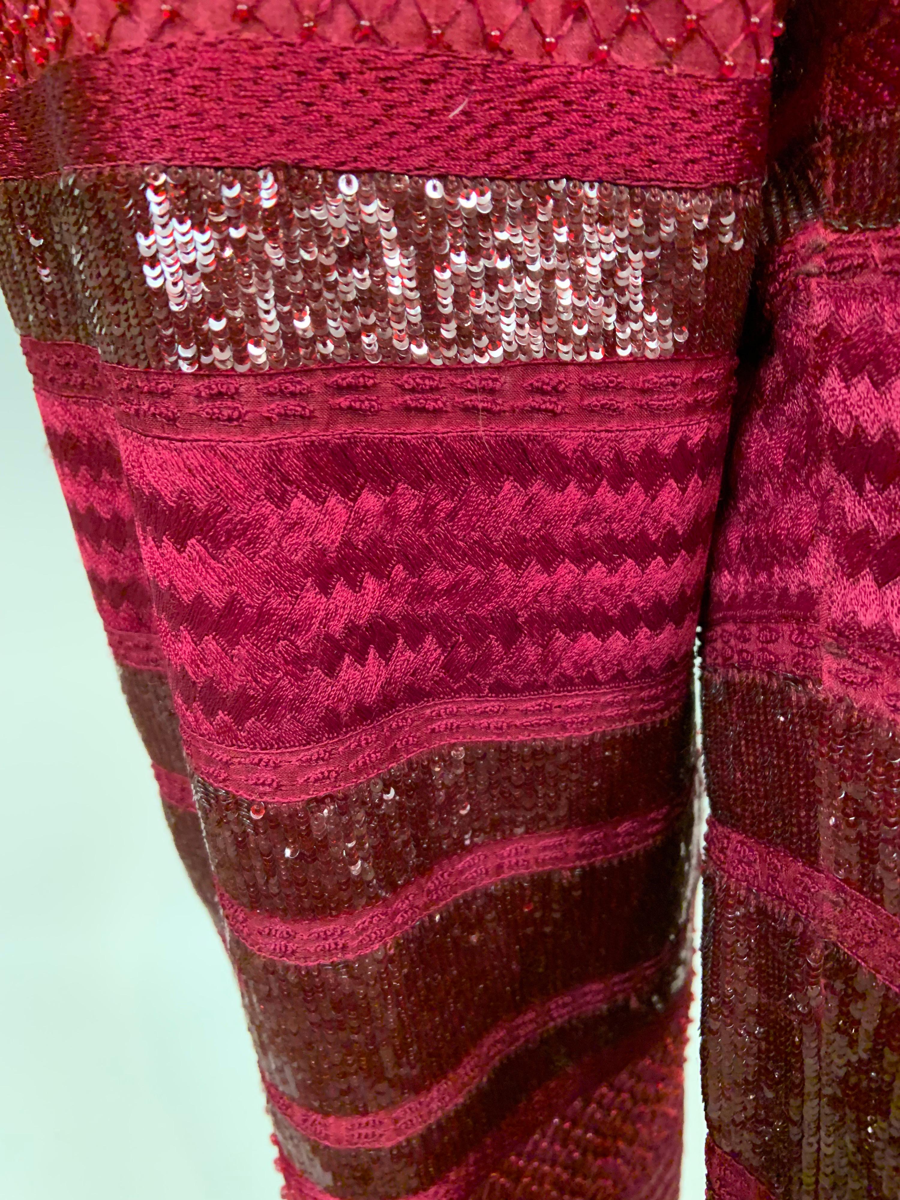 Chado, Ralph Rucci Wine Red Beaded and Woven Silk Pants For Sale 4
