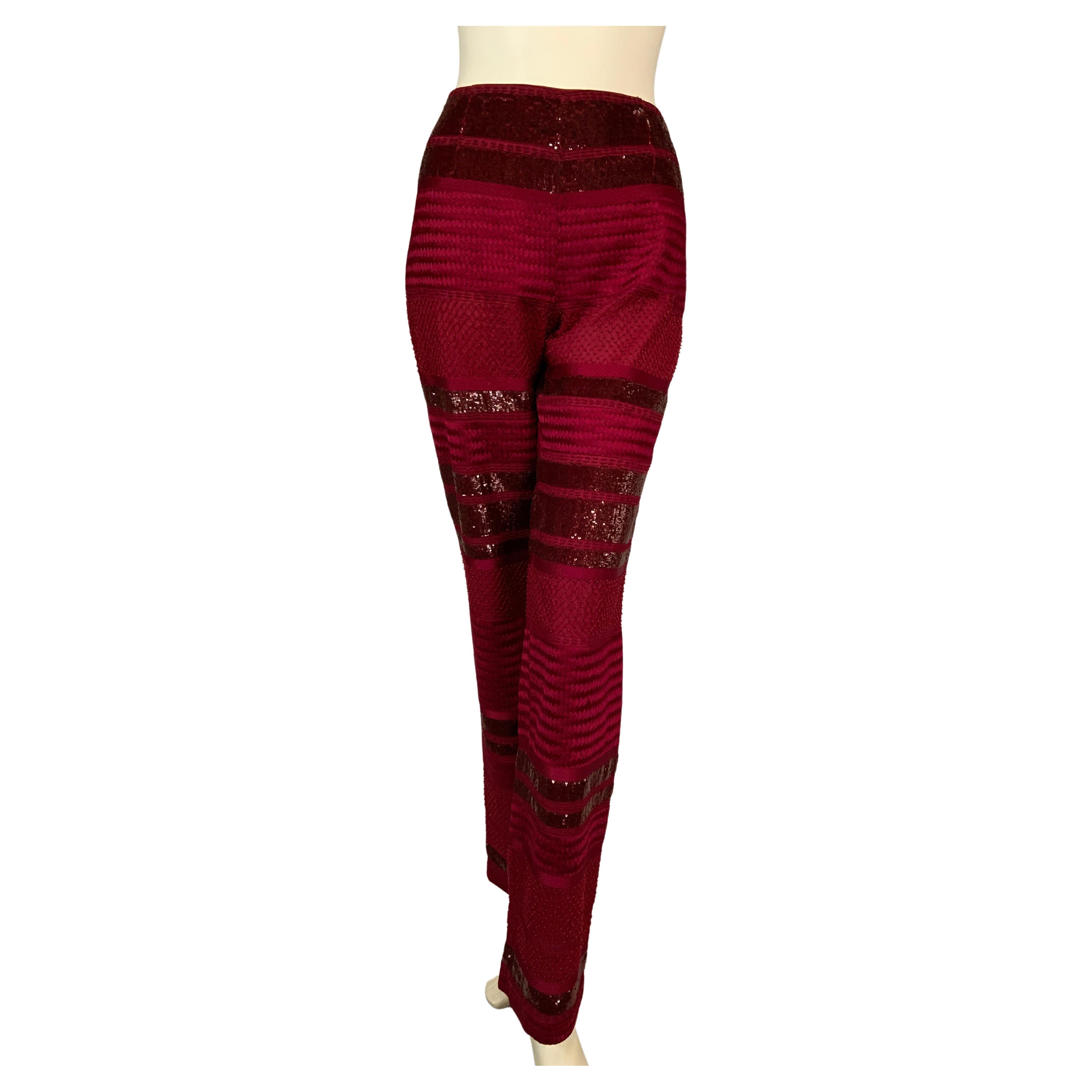 Chado, Ralph Rucci Wine Red Beaded and Woven Silk Pants For Sale