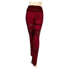 Chado, Ralph Rucci Wine Red Beaded and Woven Silk Pants