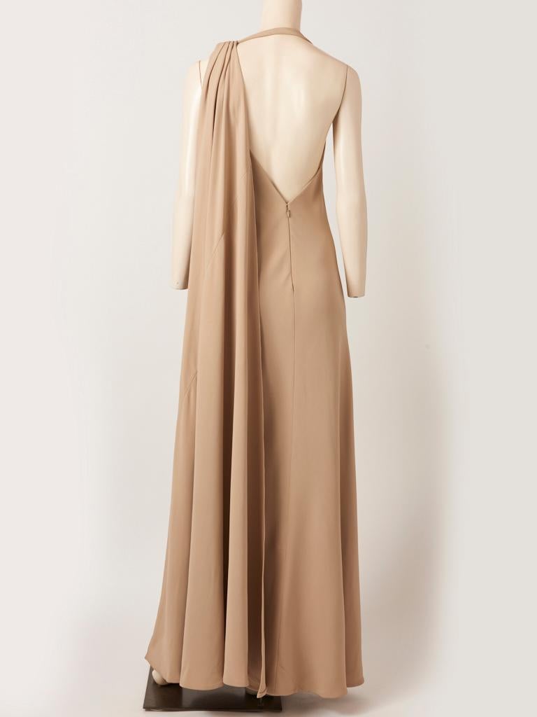 Chado Raplh Rucci Bias Cut Silk Crepe Gown with A Geometric Neckline In Good Condition For Sale In New York, NY