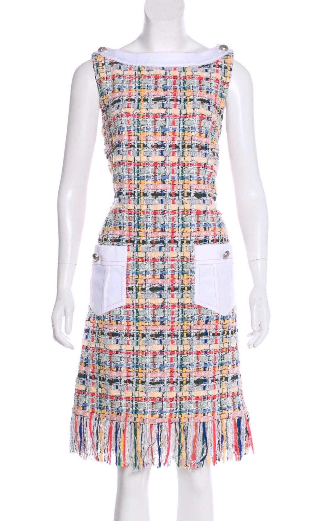 Women's or Men's Chanel Ribbon Tweed CC Buttons Dress For Sale