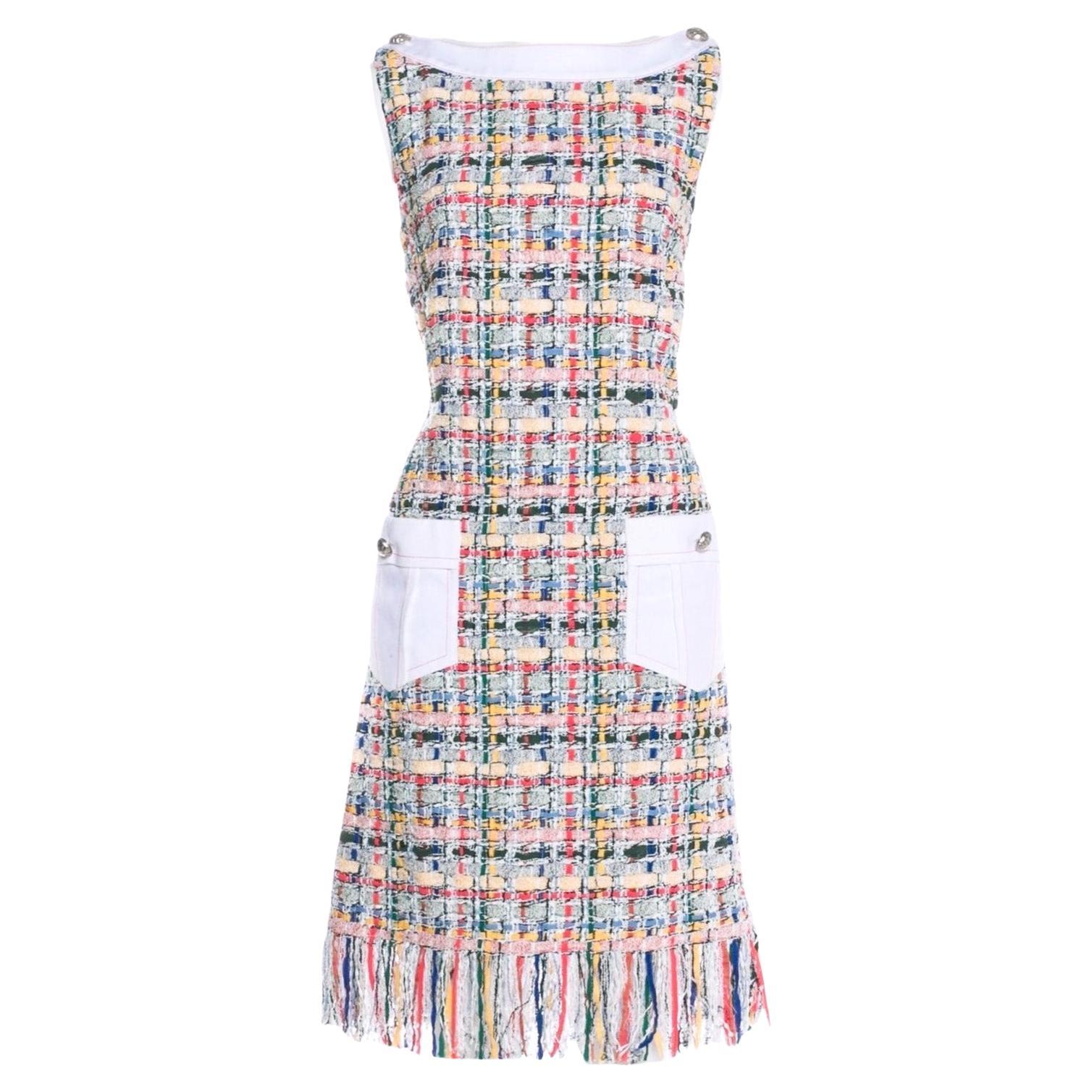 Chanel Ribbon Tweed CC Buttons Dress For Sale