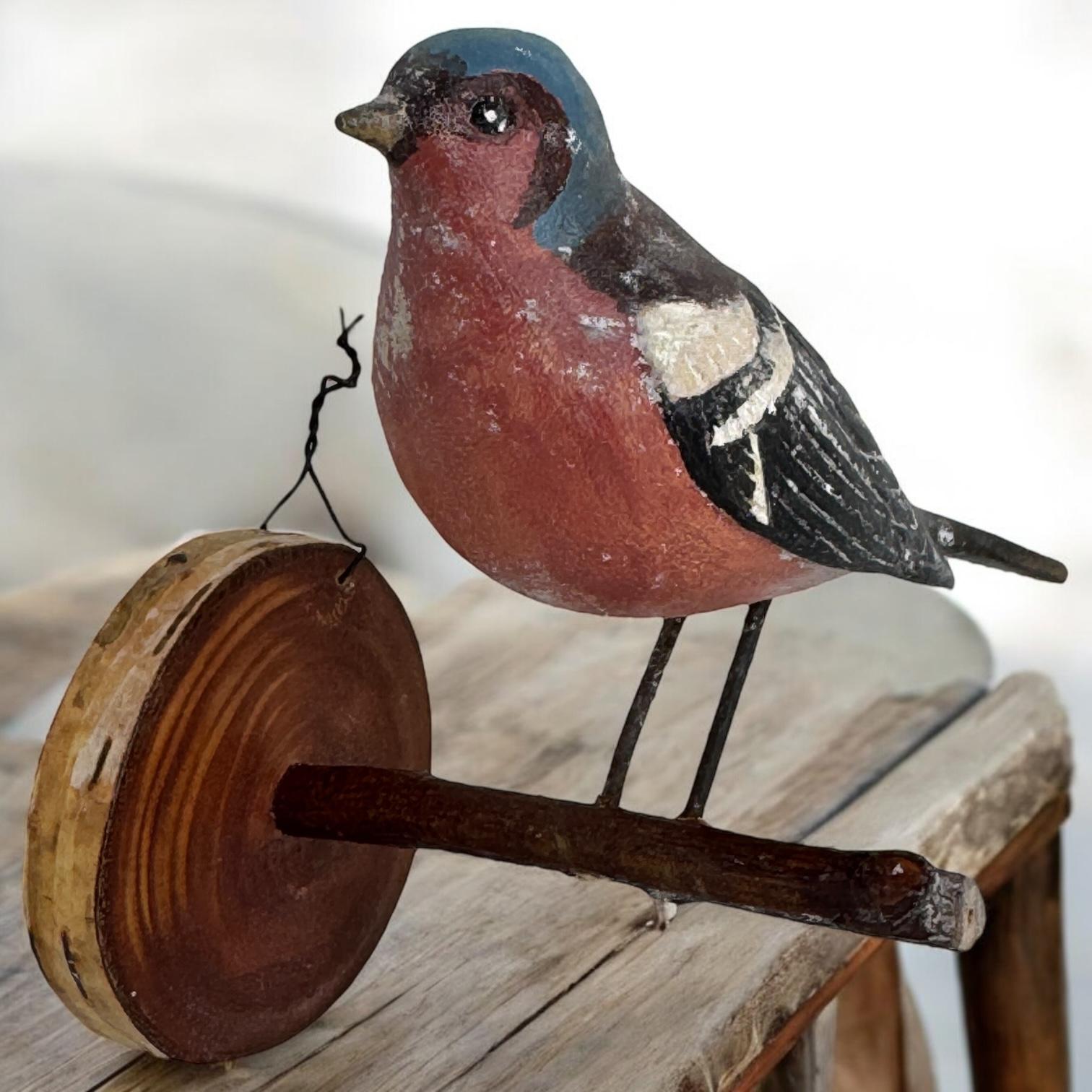 Pinzón Vichtauer Pájaro tallado a mano en madera Arte popular de la Selva Negra, Austria, años 20 3