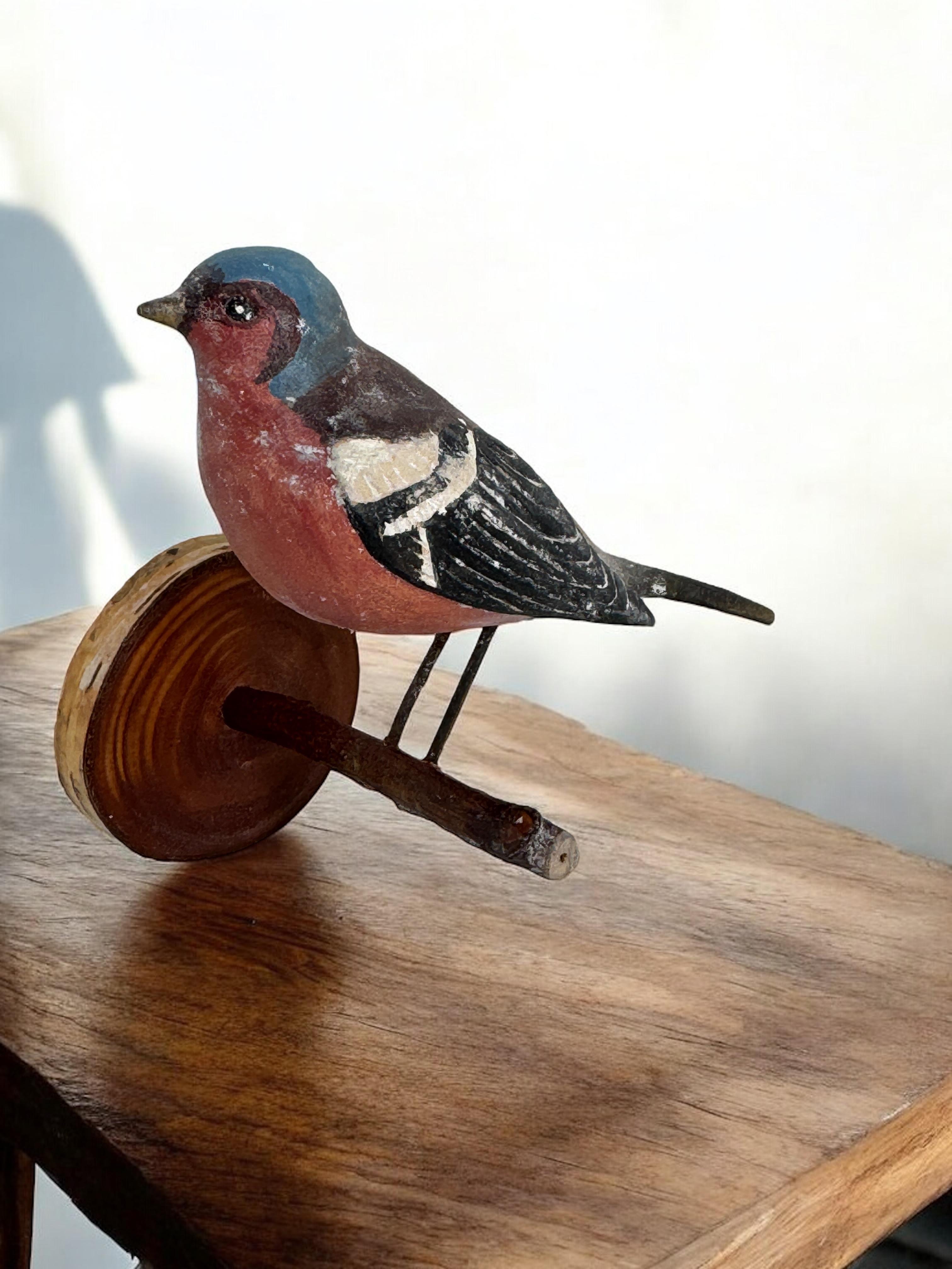 Pinzón Vichtauer Pájaro tallado a mano en madera Arte popular de la Selva Negra, Austria, años 20 4