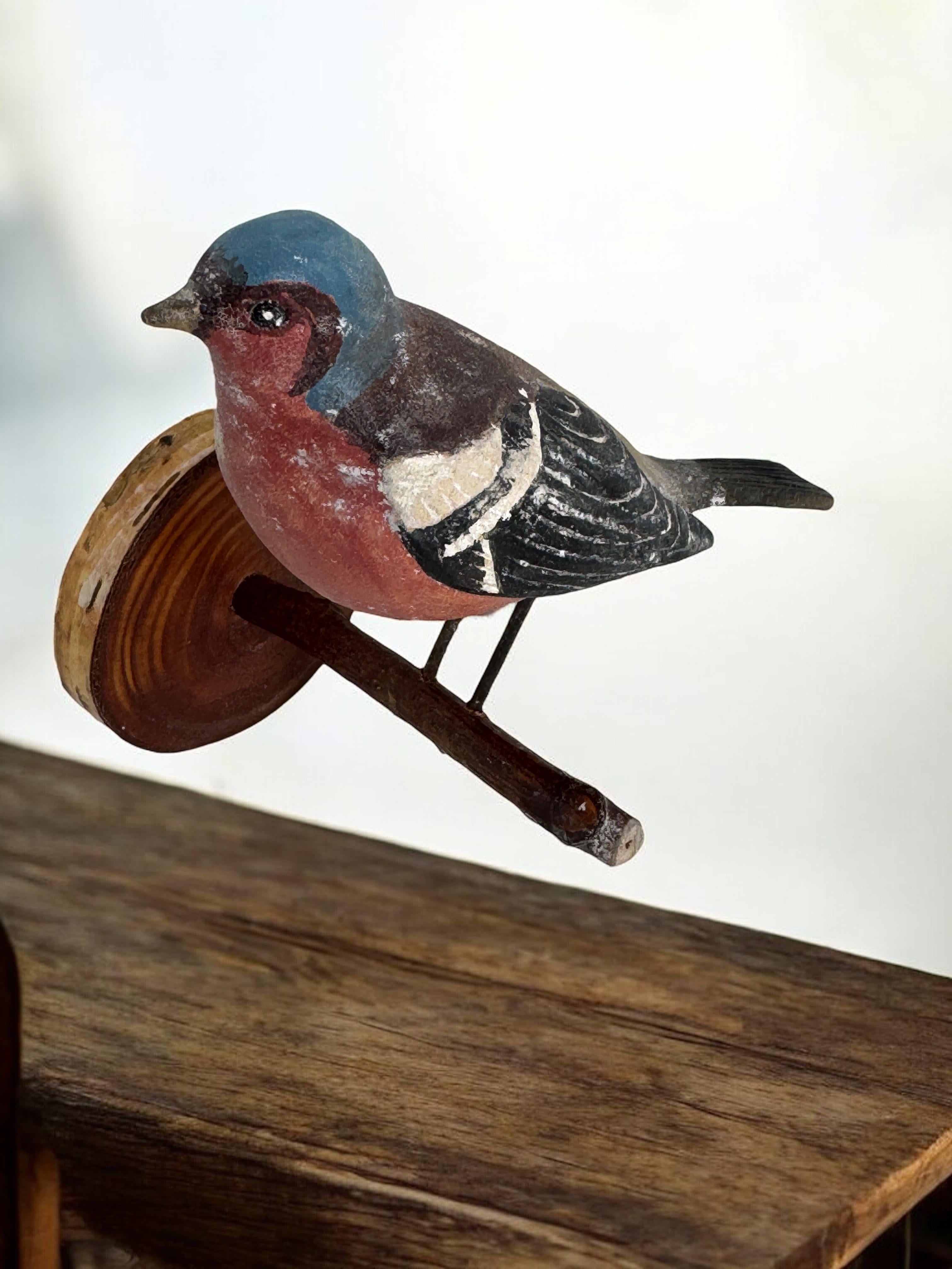 Pinzón Vichtauer Pájaro tallado a mano en madera Arte popular de la Selva Negra, Austria, años 20 5