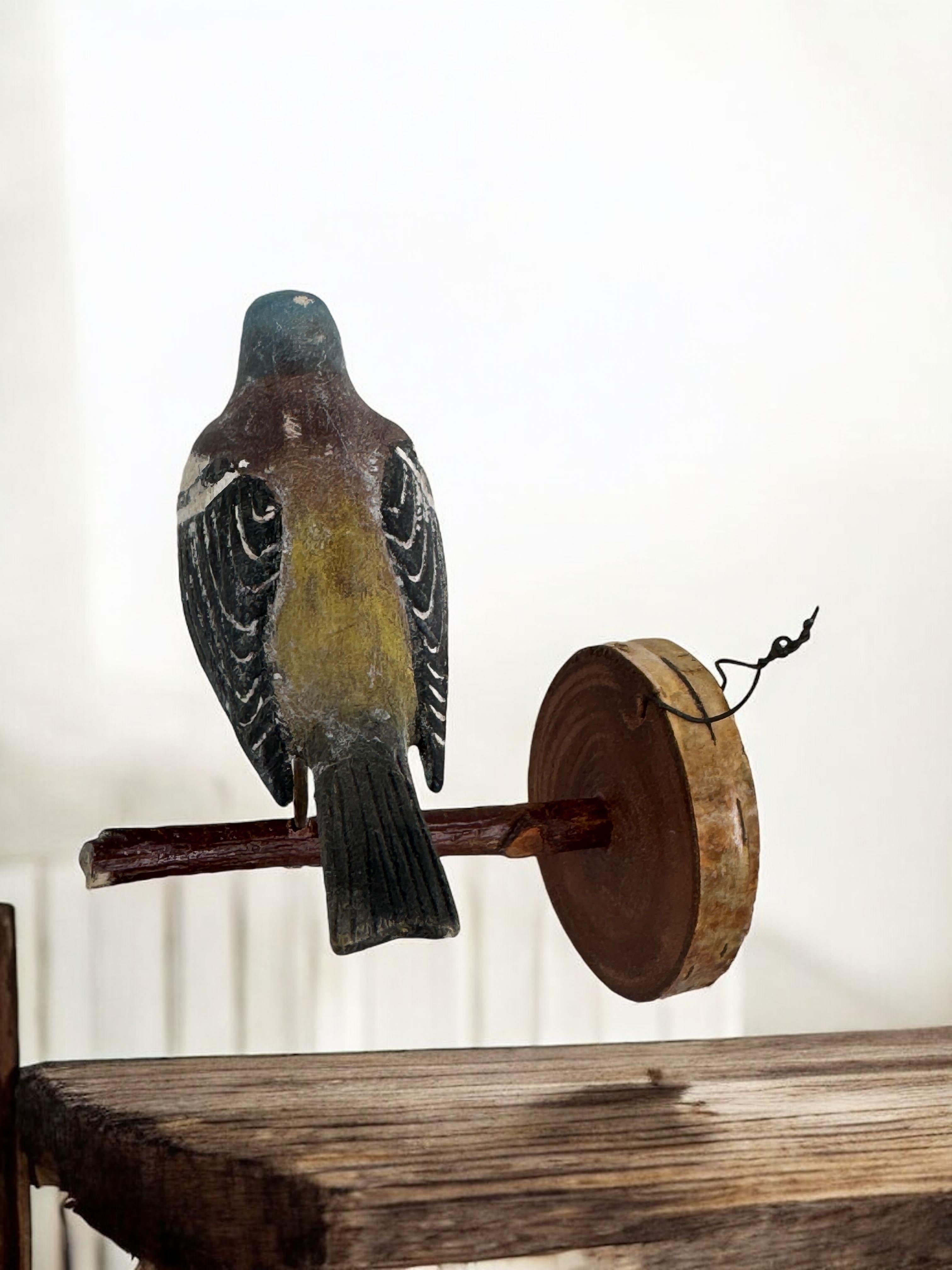 Pinzón Vichtauer Pájaro tallado a mano en madera Arte popular de la Selva Negra, Austria, años 20 9