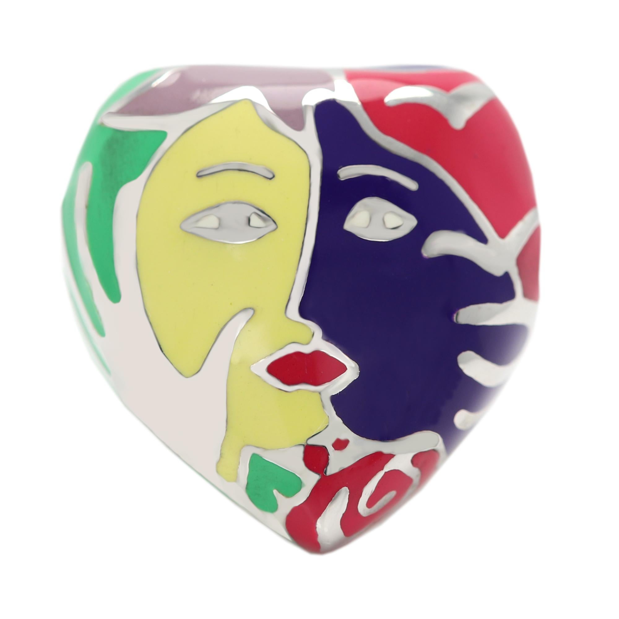 Chagall Art Inspired Ring Sterling Silver Fine Enamel Ring For Sale