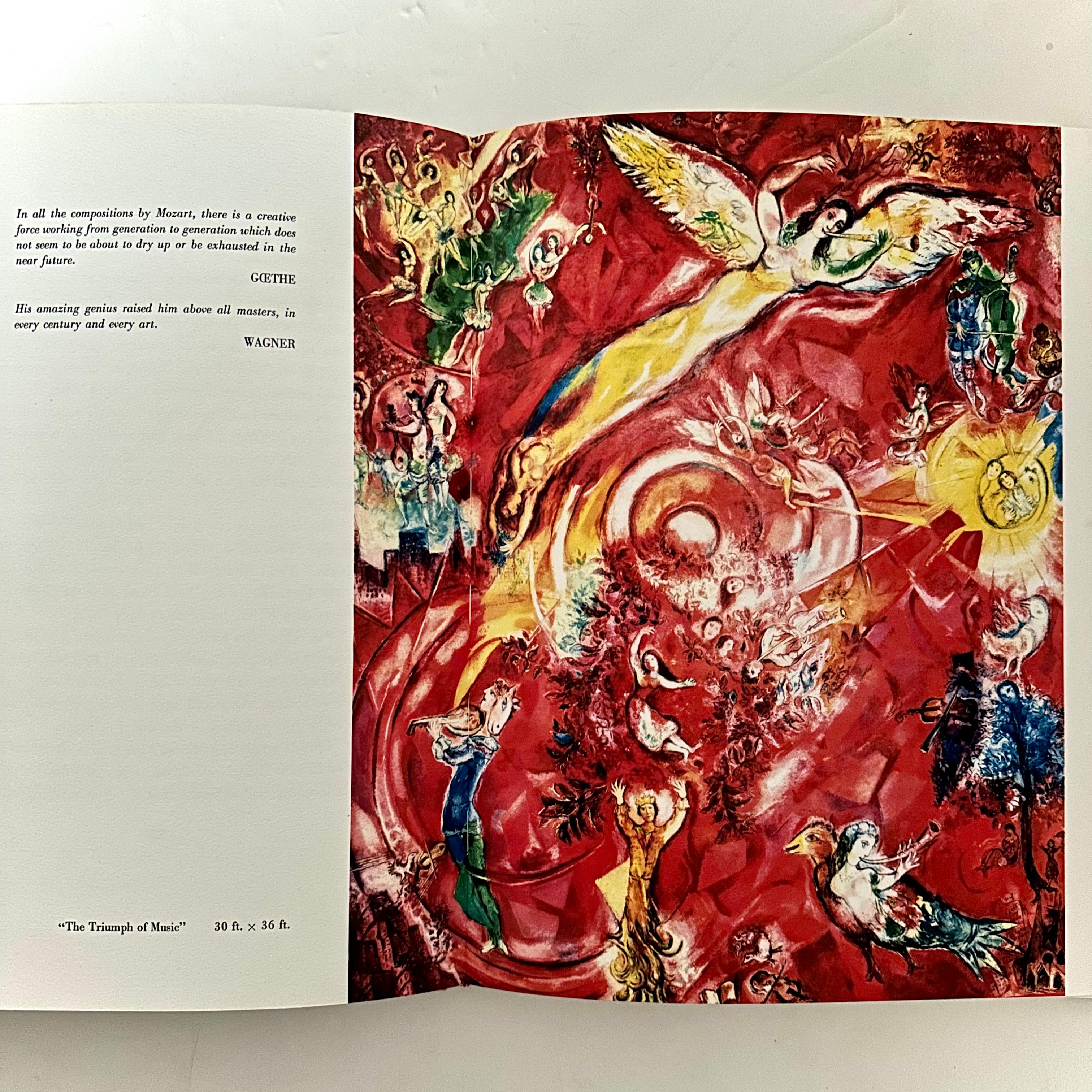 Published by the Tudor Publishing Company, 1st edition, New York, 1971. Hardback with English text. 

Illustrated with fifty-two full-page colour reproductions, this volume showcases Chagall’s murals dedicated to the Mozart Opera piece - “The Magic