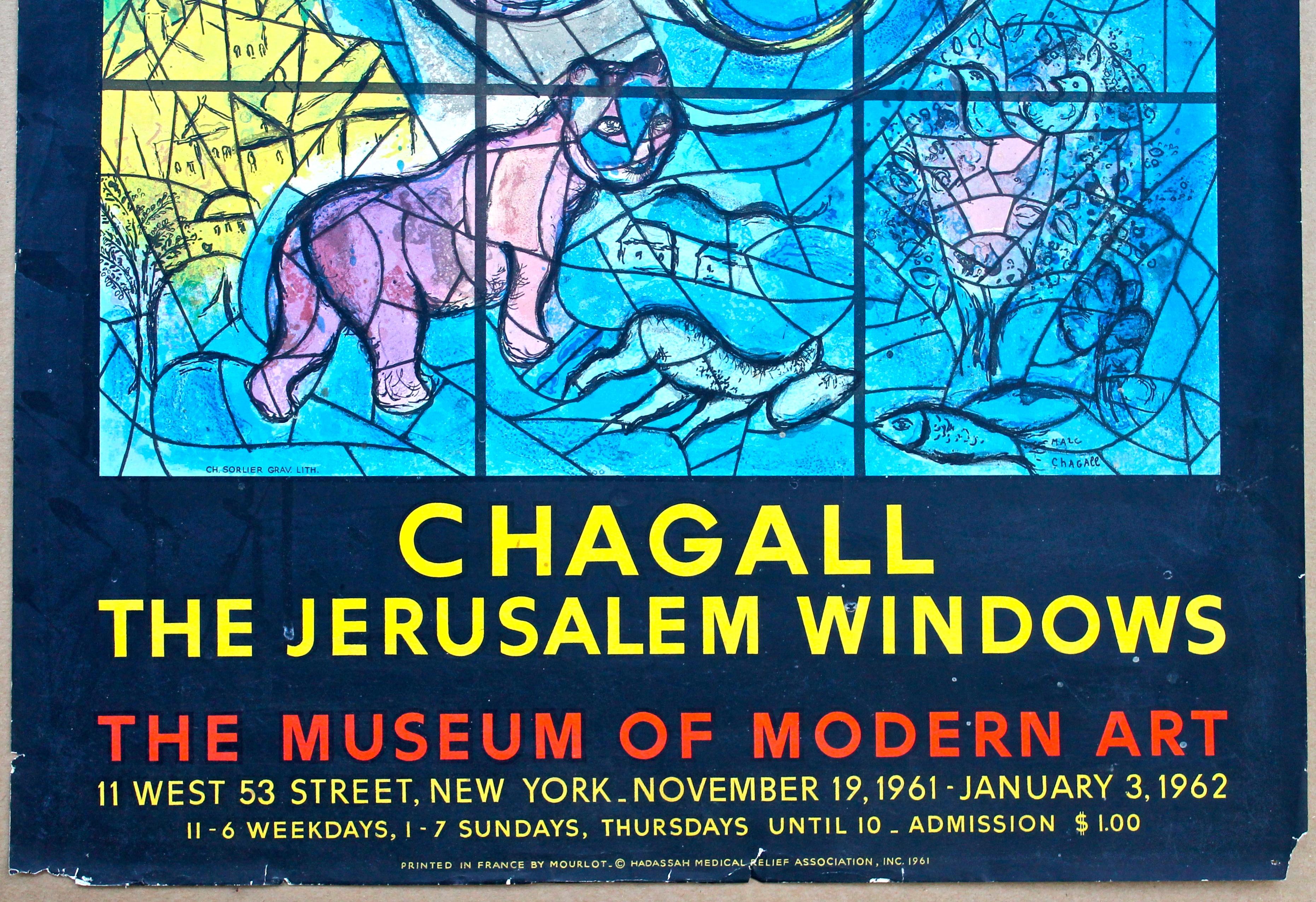 Français Affiche lithographique originale de Mourlot « Les fenêtres de Jérusalem » de Chagall, 1962 en vente