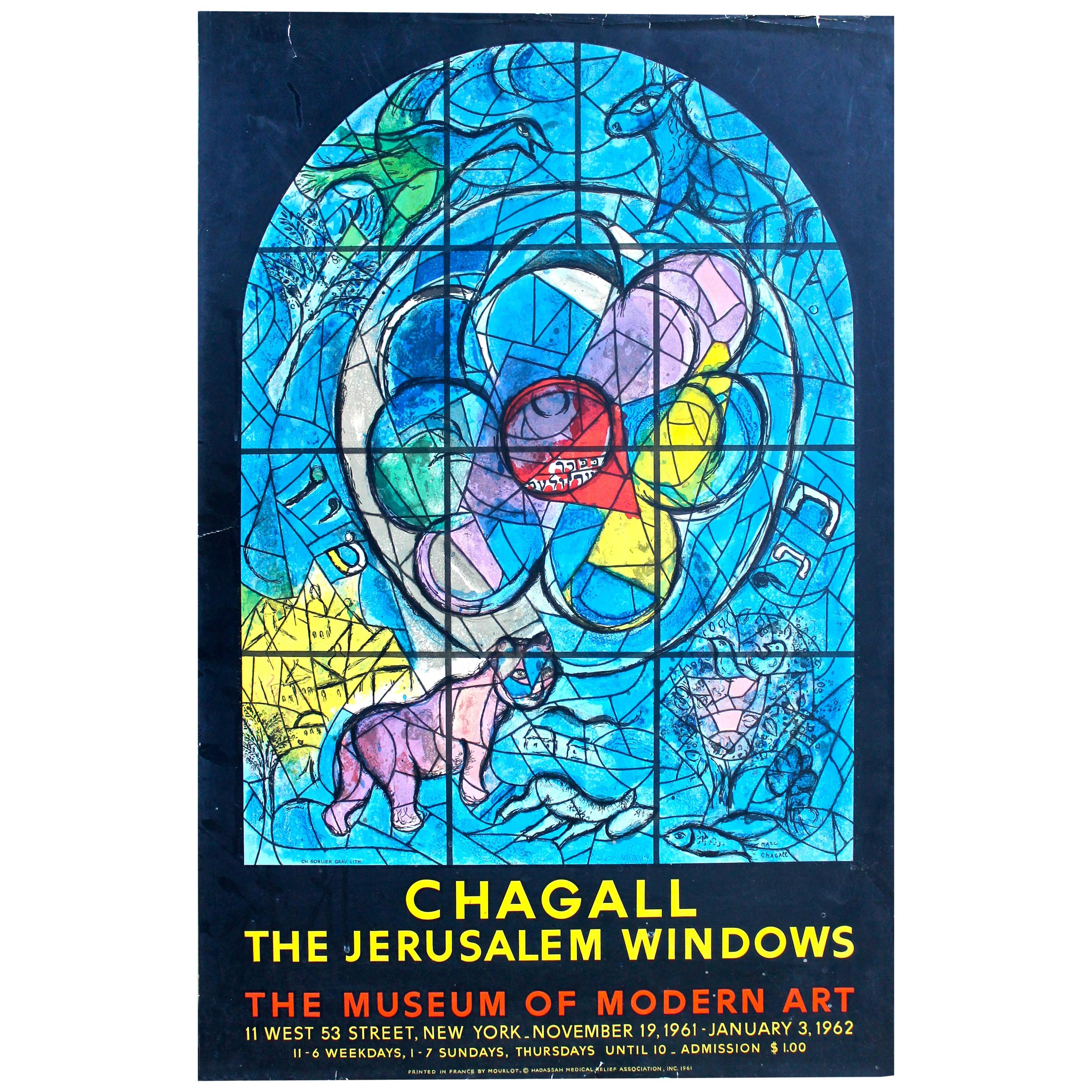Chagall "Finestre di Gerusalemme" Poster originale litografato da Mourlot, 1962