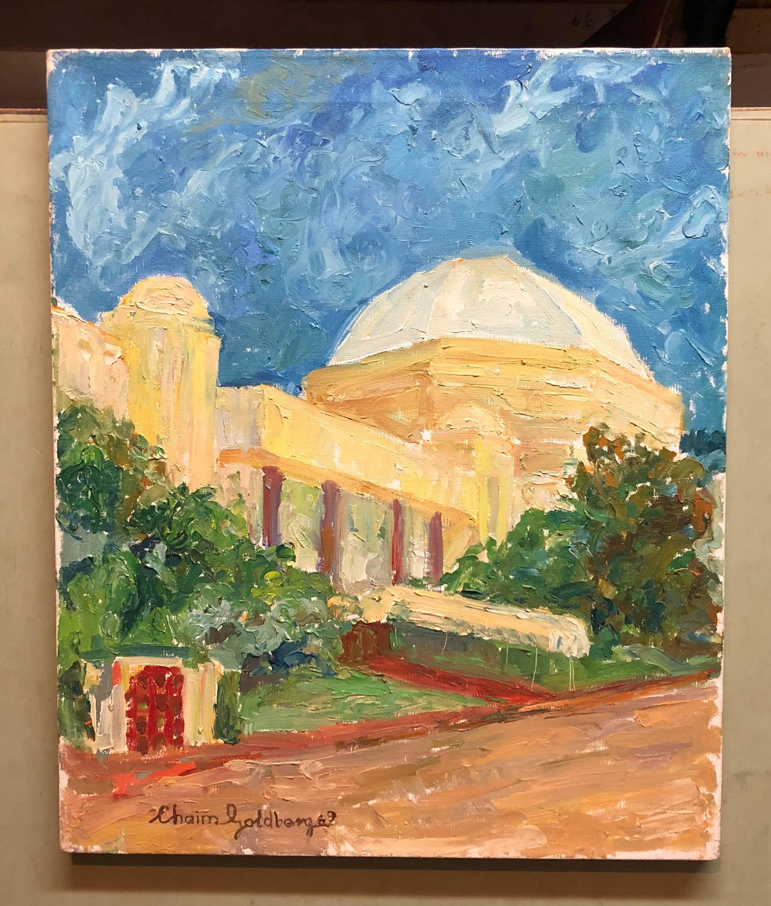 Painting of Jewish Temple in Miami Beach 
Modeled after the Great Synagogue in Oran, Algeria, it endures as an historical landmark in the Art-Deco cityscape of Miami Beach. Architect Morris Lapidus was the project architect for the school