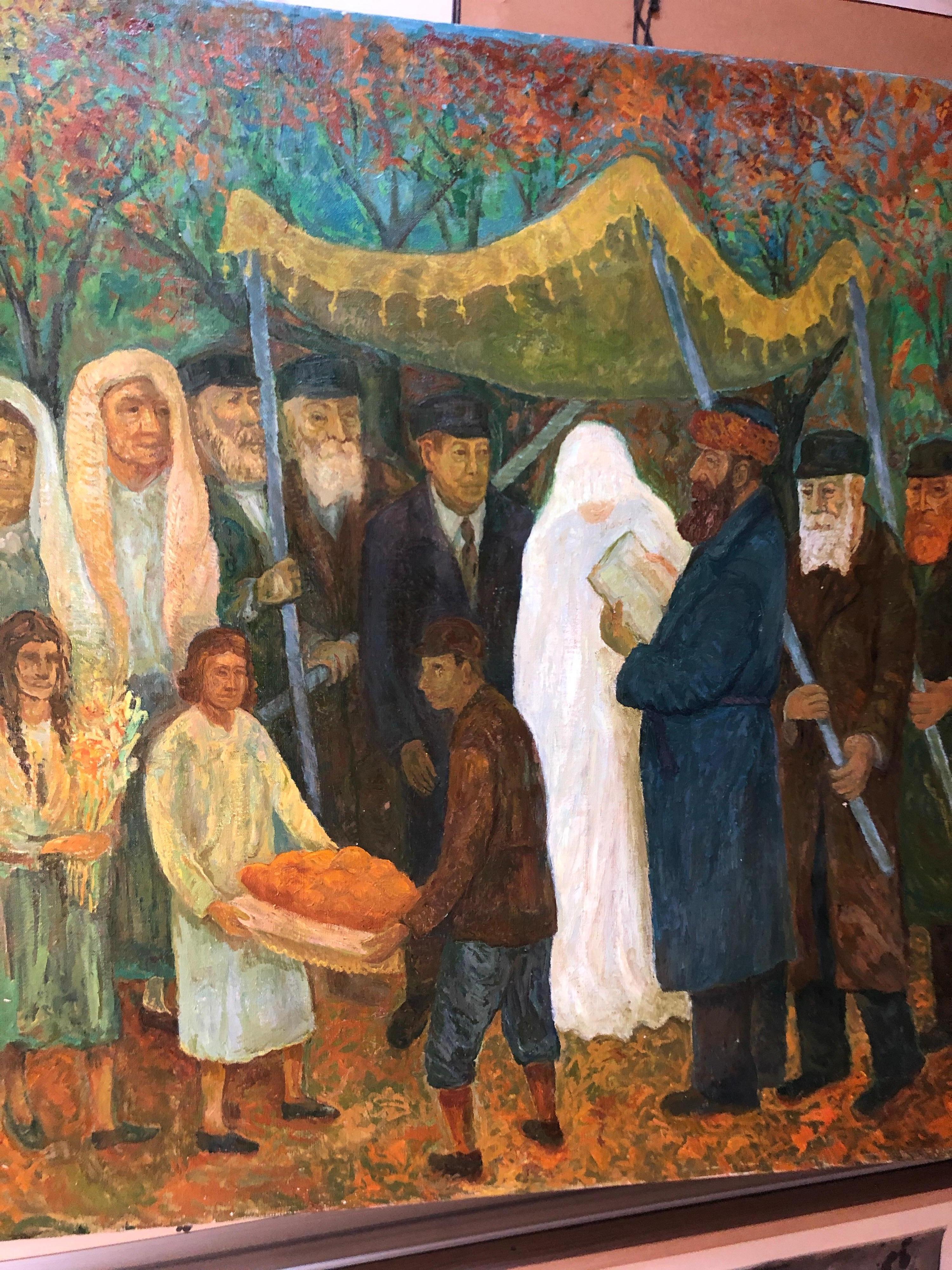 Large Judaica Oil Painting, Polish Jewish Wedding in the Shtetl Chaim Goldberg  For Sale 1