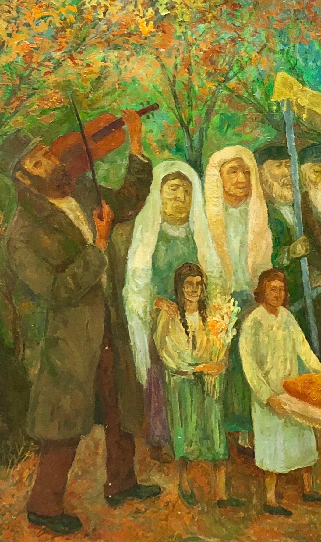 Large Judaica Oil Painting, Polish Jewish Wedding in the Shtetl Chaim Goldberg  For Sale 2