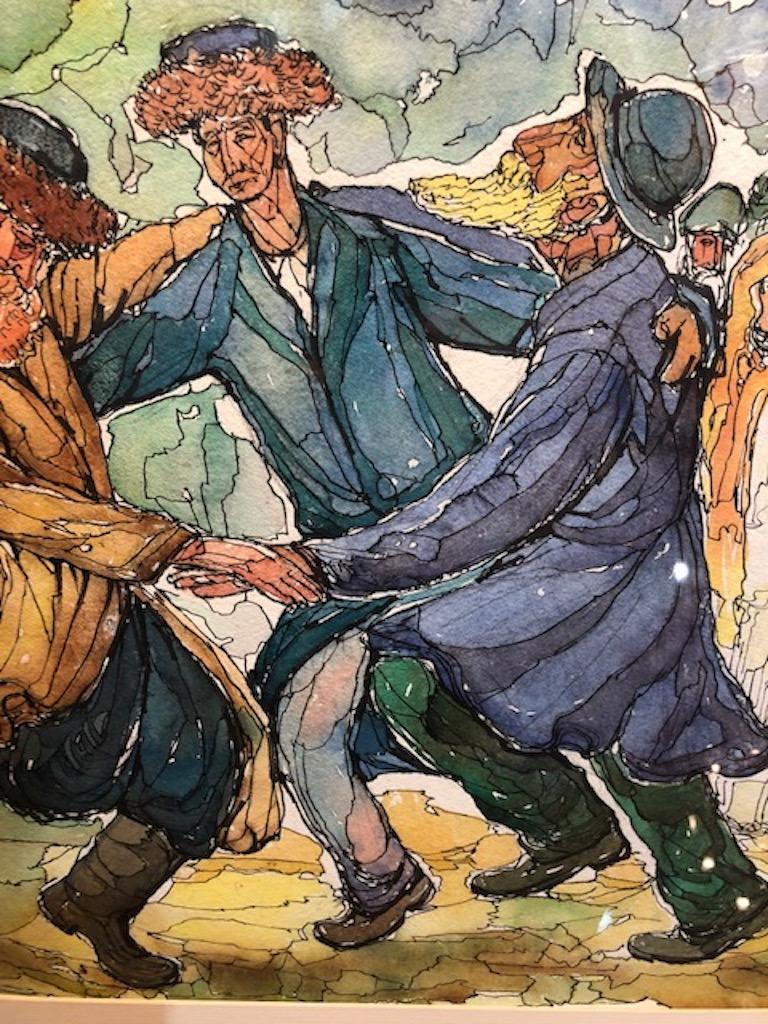 Polish Chaim Goldberg Watercolor Painting For Sale