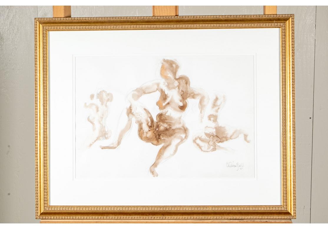 Mid-Century Modern Chaim Gross 'Am., 1904-1991' Graphite and Wash Drawing, Study of 3 Female Nudes For Sale