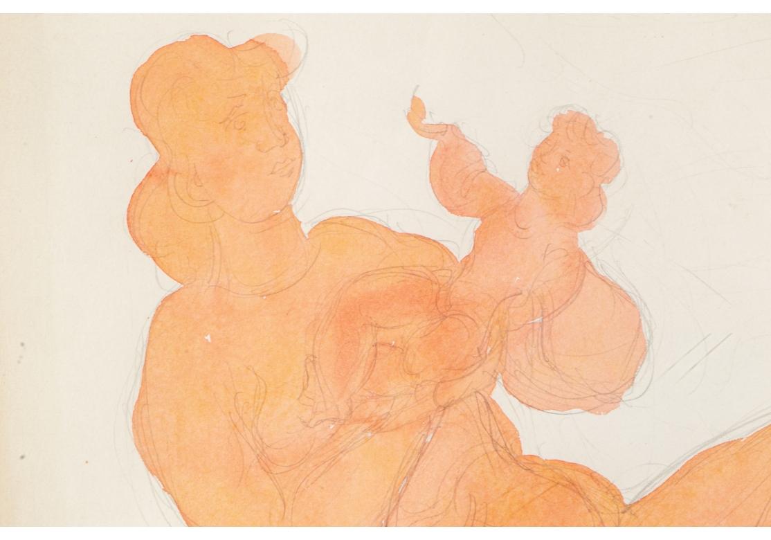 Mid-Century Modern Chaim Gross 'Am., 1904-1991' Pencil and Watercolor on Paper, Mother and Baby For Sale