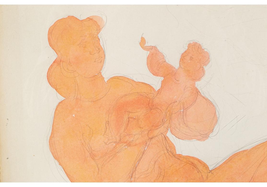 Chaim Gross 'Am., 1904-1991' Pencil and Watercolor on Paper, Mother and Baby For Sale 3