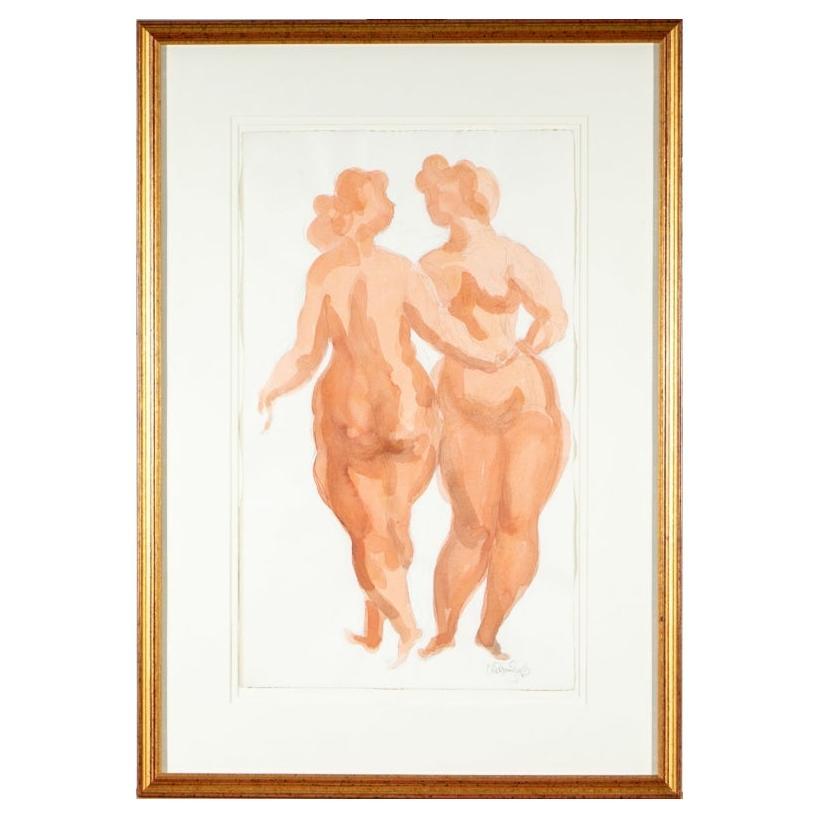 Chaim Gross 'American, 1904-1991' Graphite And Wash Drawing, Female Nudes For Sale