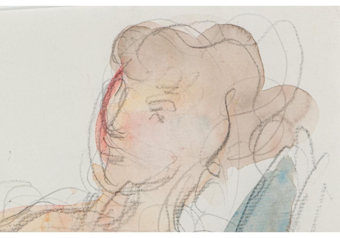 Chaim Gross 'Austrian/Am., 1904-1991' Pencil And Wash On Paper, Reclining Nude For Sale 1