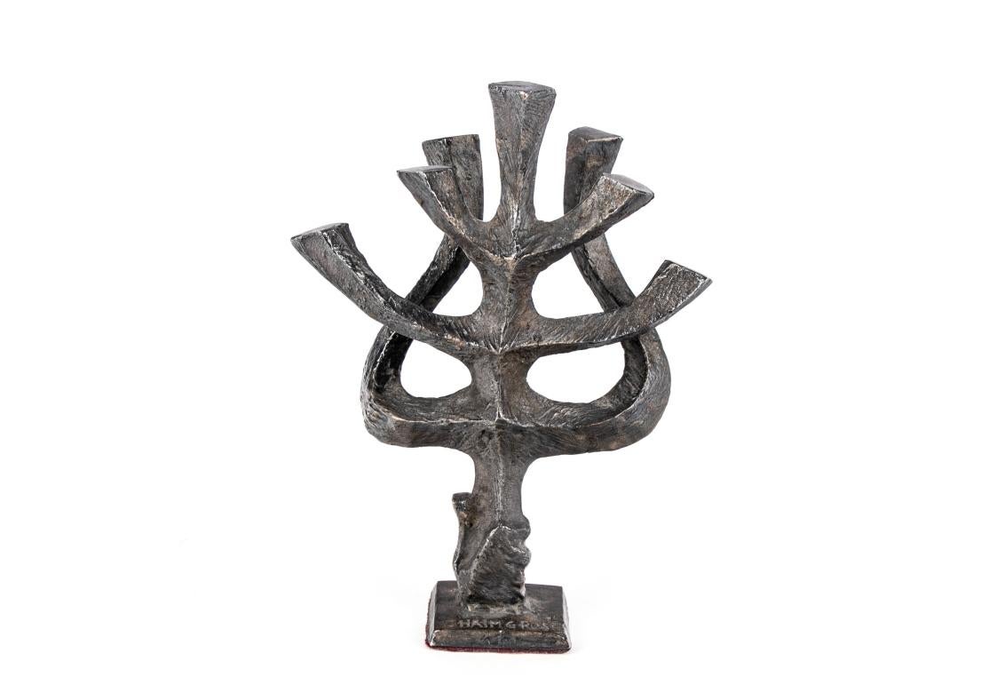 Chaim Gross (Austrian/American, 1904-1991) Mid Century Cast Dark Bronze Menorah For Sale 2