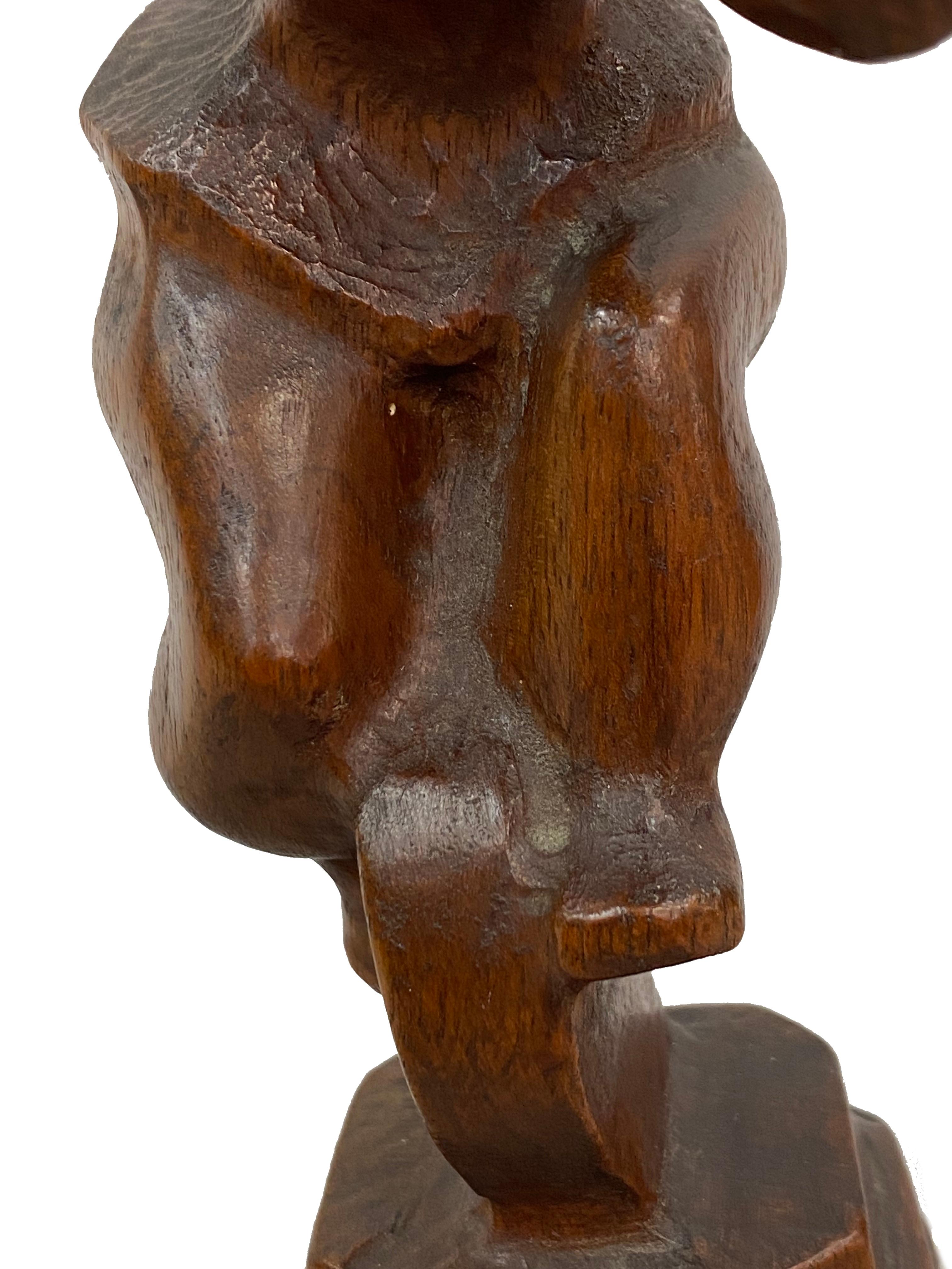 Modern Chaim Gross, Ballerina on Unicycle, Hand-Carved Wood Sculpture, circa 1940s For Sale