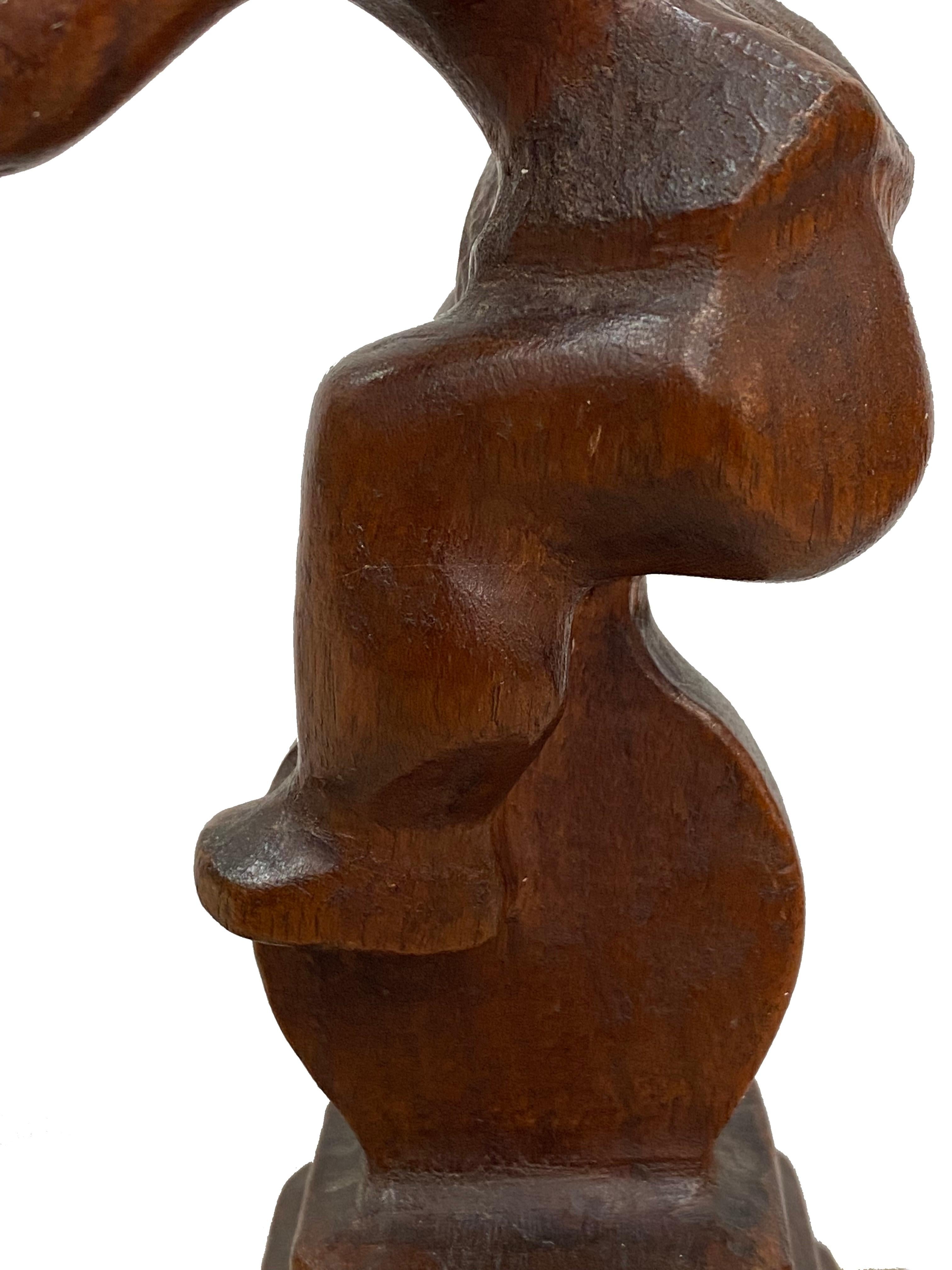 American Chaim Gross, Ballerina on Unicycle, Hand-Carved Wood Sculpture, circa 1940s For Sale