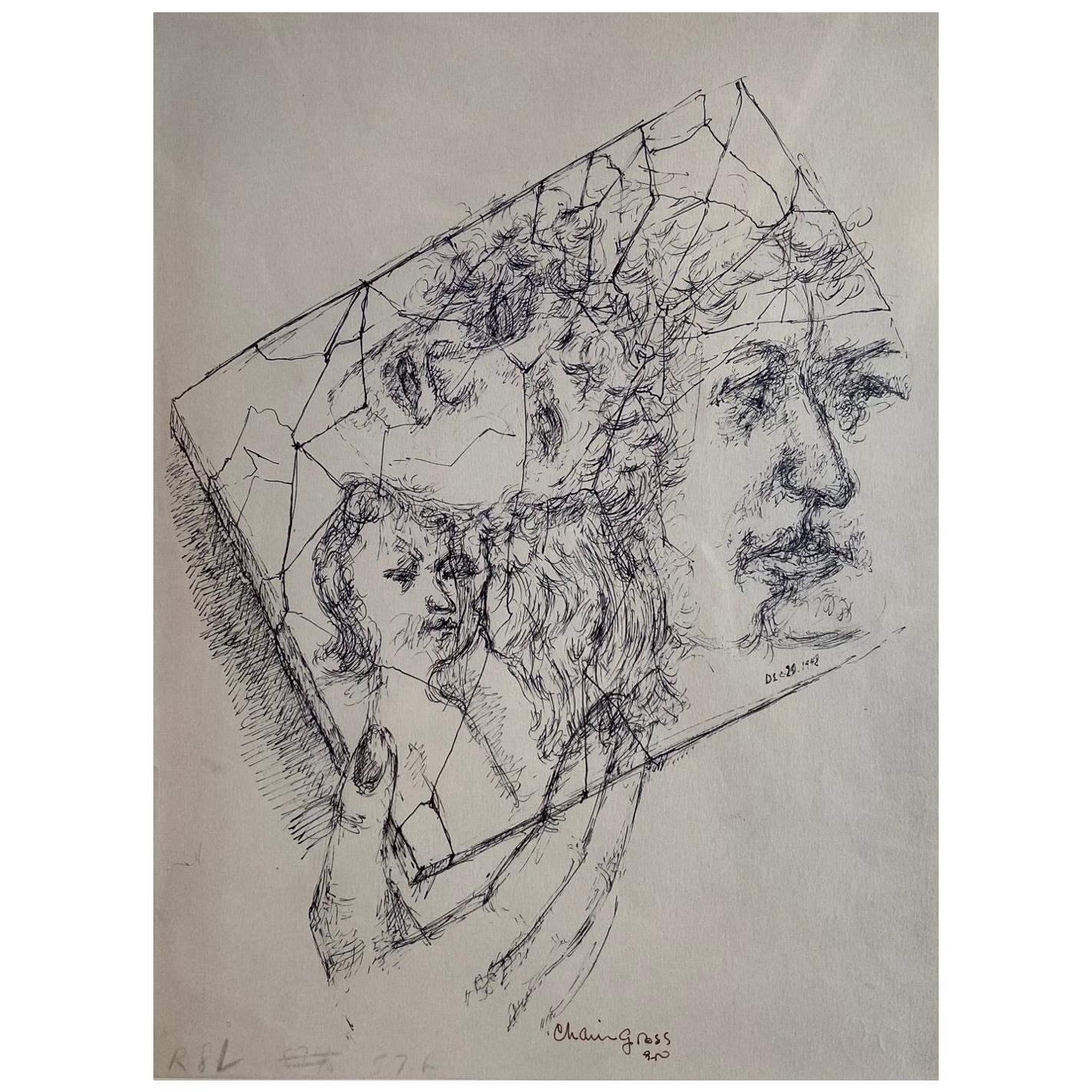 Chaim Gross, Engraving, Composition Avec Visages, 1942