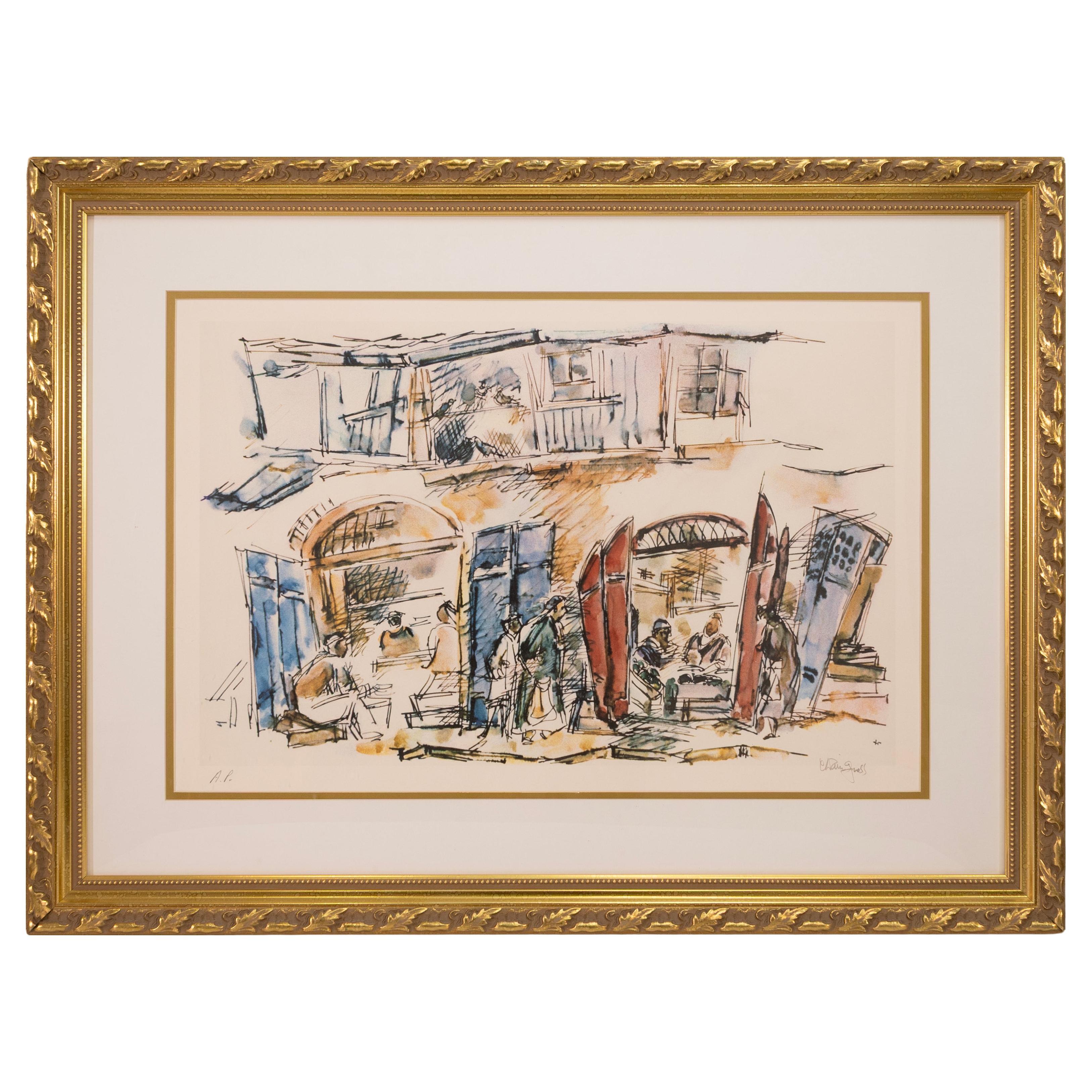 Chaim Gross Jerusalem Cafe Signierte Zeitgenössische Farblithographie auf Papier AP