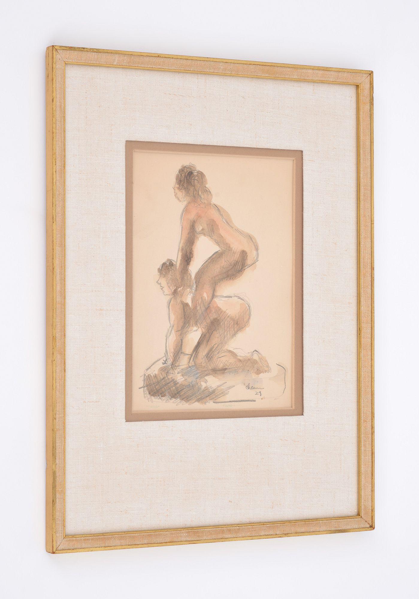 Pintura en acuarela de Chaim Gross, Figuras desnudas en venta 4