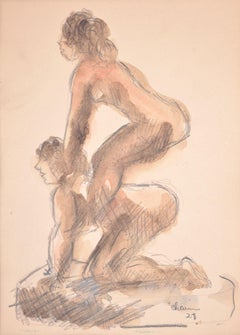 Chaim Gross Watercolor Painting, Nude Figures