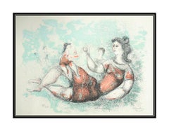 Chaim Gross Color Lithograph Mother Playing Child Signed Female Portrait Artwork