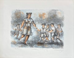 Children Playing Lithograph, Contemporary Figurative Print, 1970s