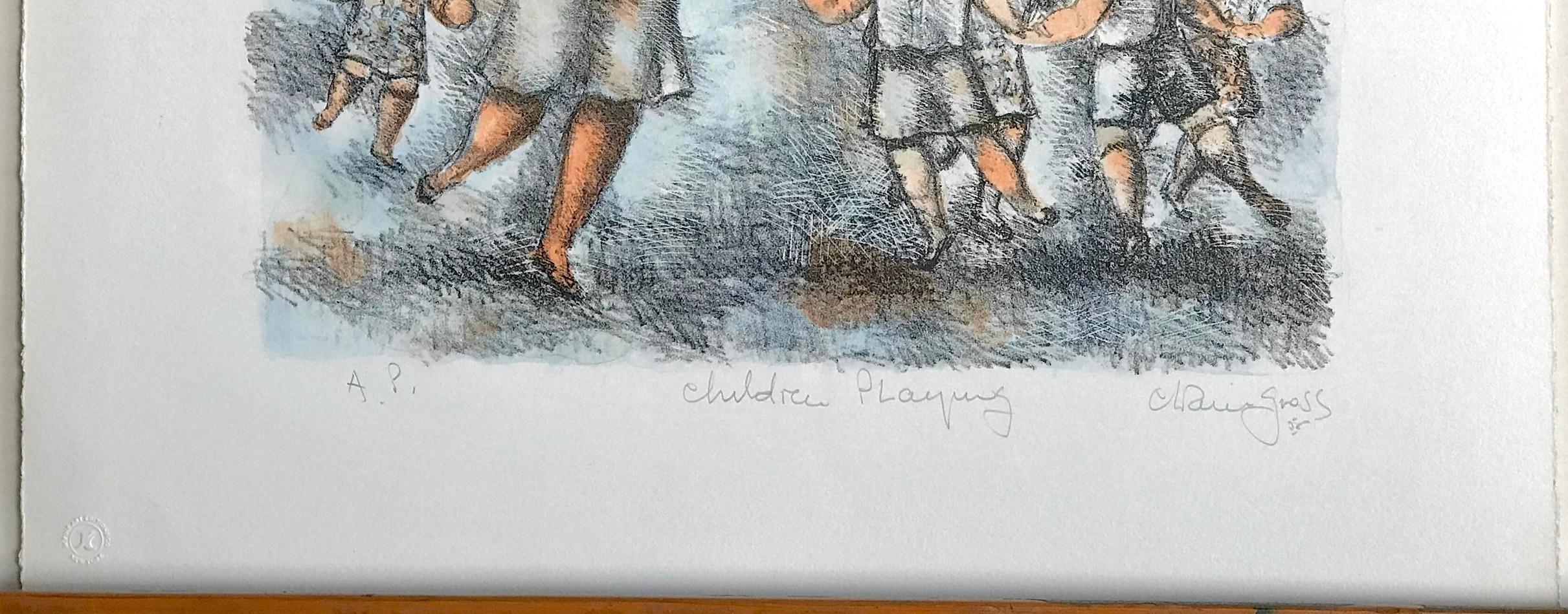 CHILDREN PLAYING Signed Lithograph, Woman and Children Playing, Playground - Contemporary Print by Chaim Gross