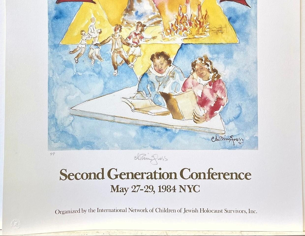 FROM GENERATION TO GENERATION Signed Lithograph, Children Jewish Holocaust - Gray Figurative Print by Chaim Gross