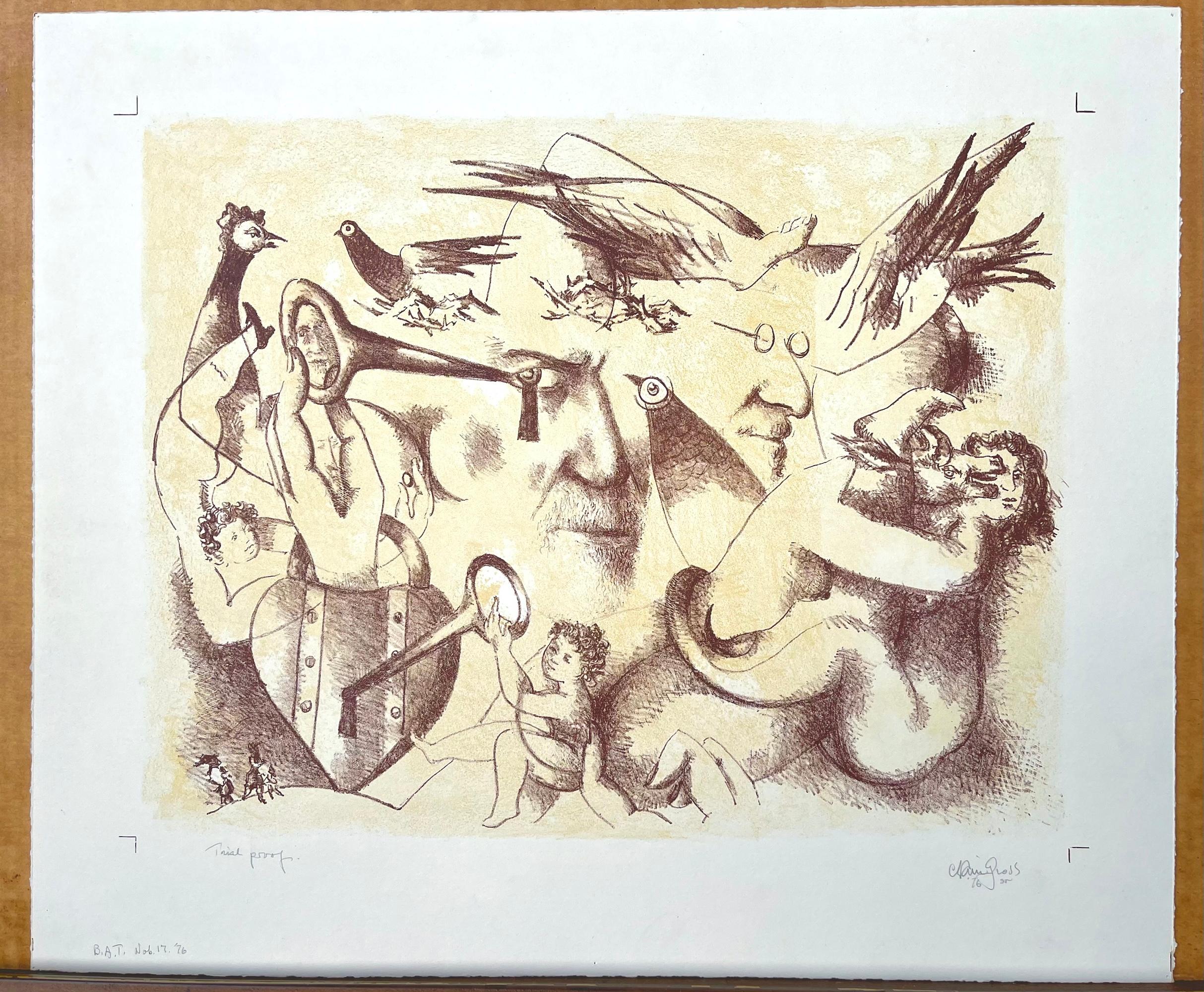 HOMAGE TO SIGMUND FREUD Signierte Lithographie, Surreales Porträt, Psychoanalyse im Angebot 4