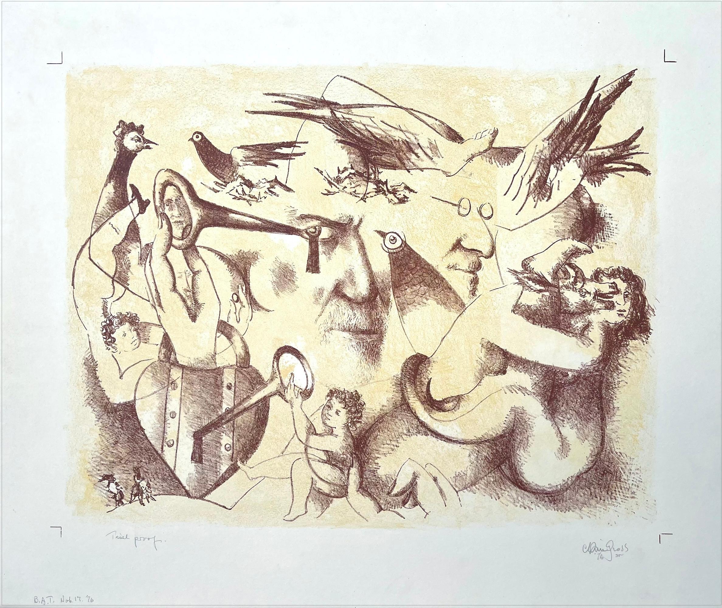 OMAGGIO A SIGMUND FREUD Litografia firmata, ritratto surreale, psicoanalisi