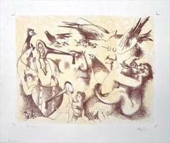 HOMAGE TO SIGMUND FREUD Signed Lithograph, Surreal Portrait, Psychoanalysis
